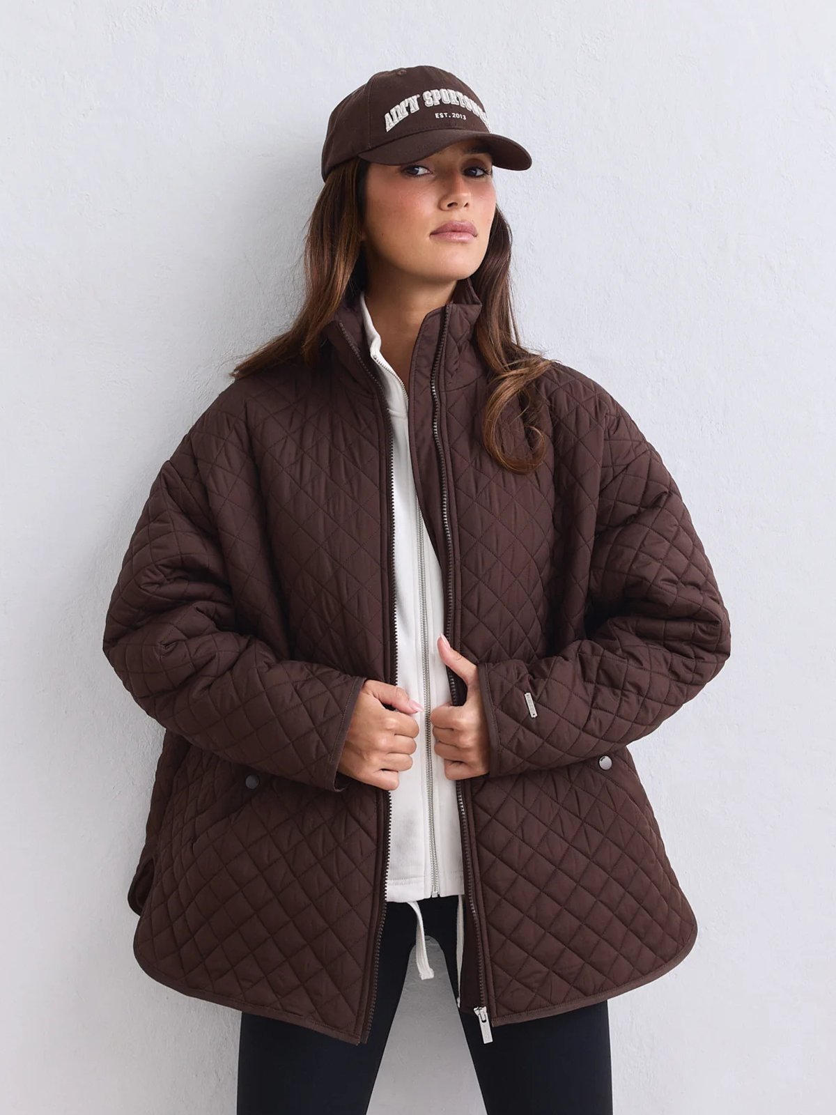 Aim'n Oversized Quilted Jacket Chocolate
