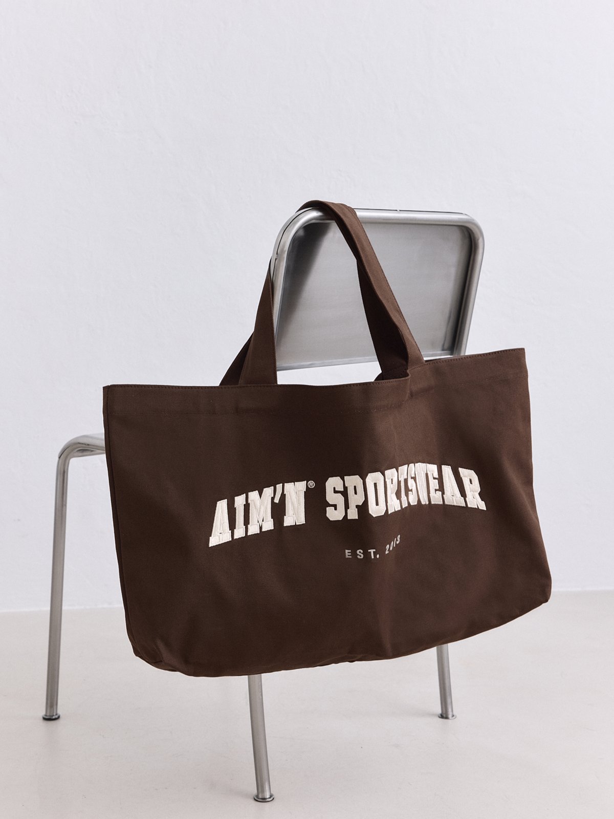Aim'n Varsity Canvas Tote Bag Chocolate
