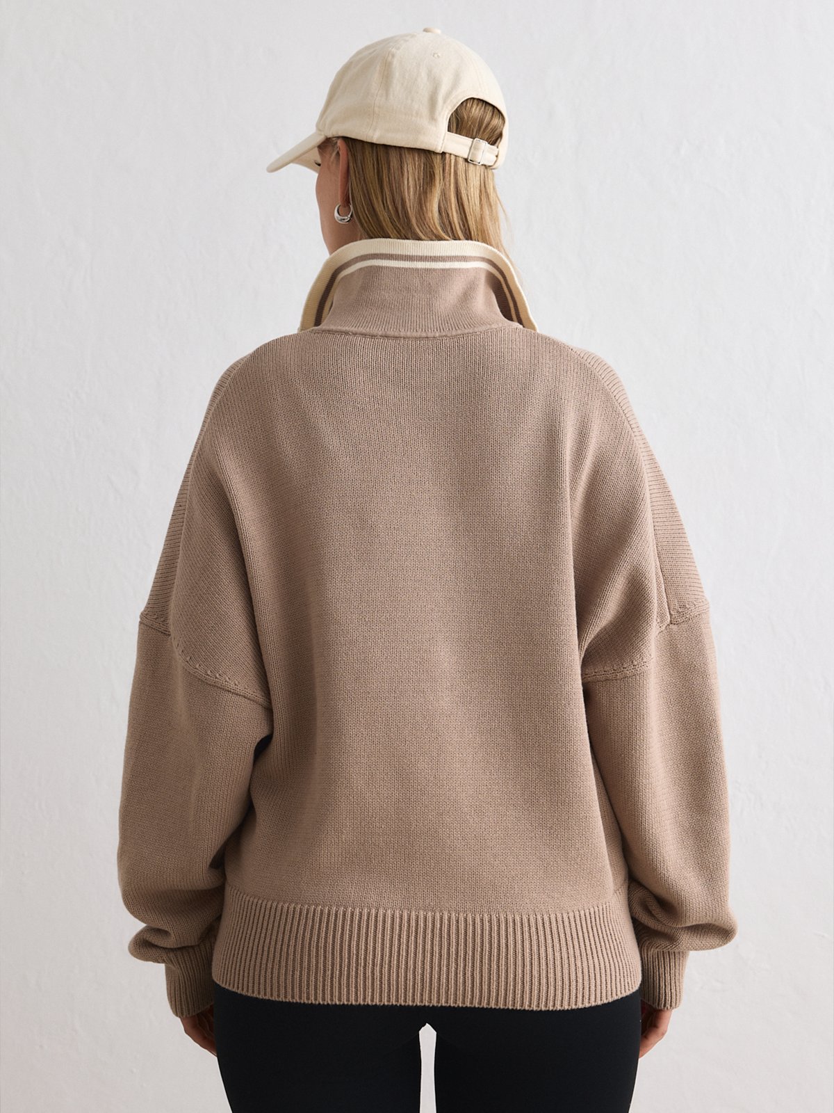 Aim'n Cotton Knit Half Zip Dark Clay / Almond White