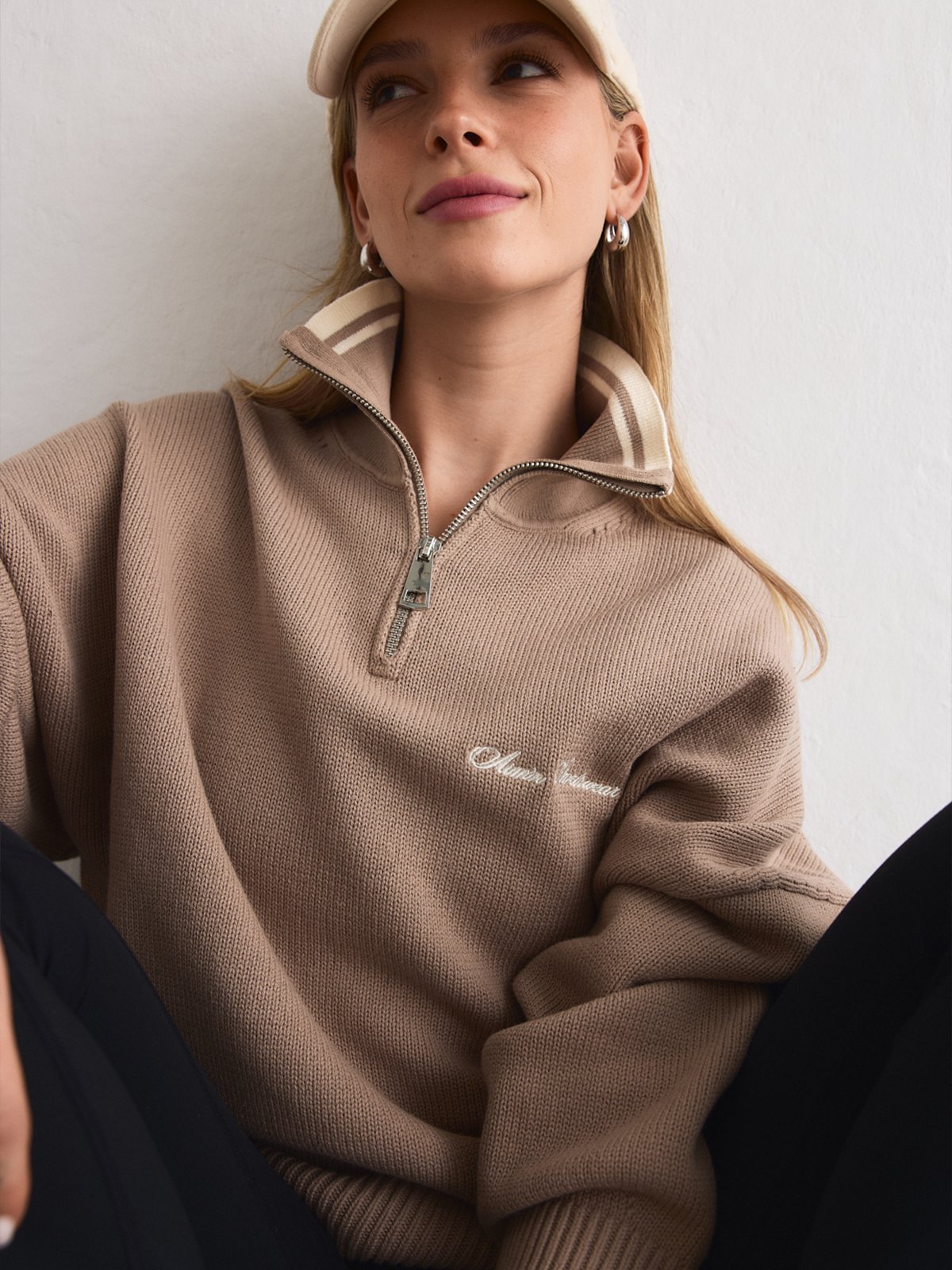 Aim'n Cotton Knit Half Zip Dark Clay / Almond White