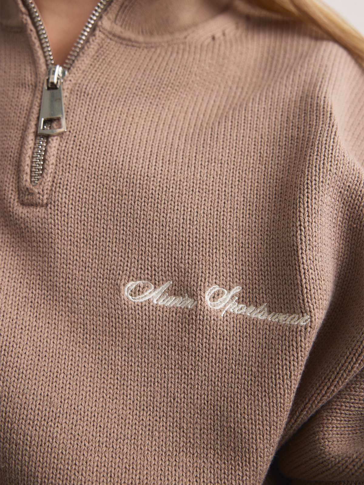 Aim'n Cotton Knit Half Zip Dark Clay / Almond White