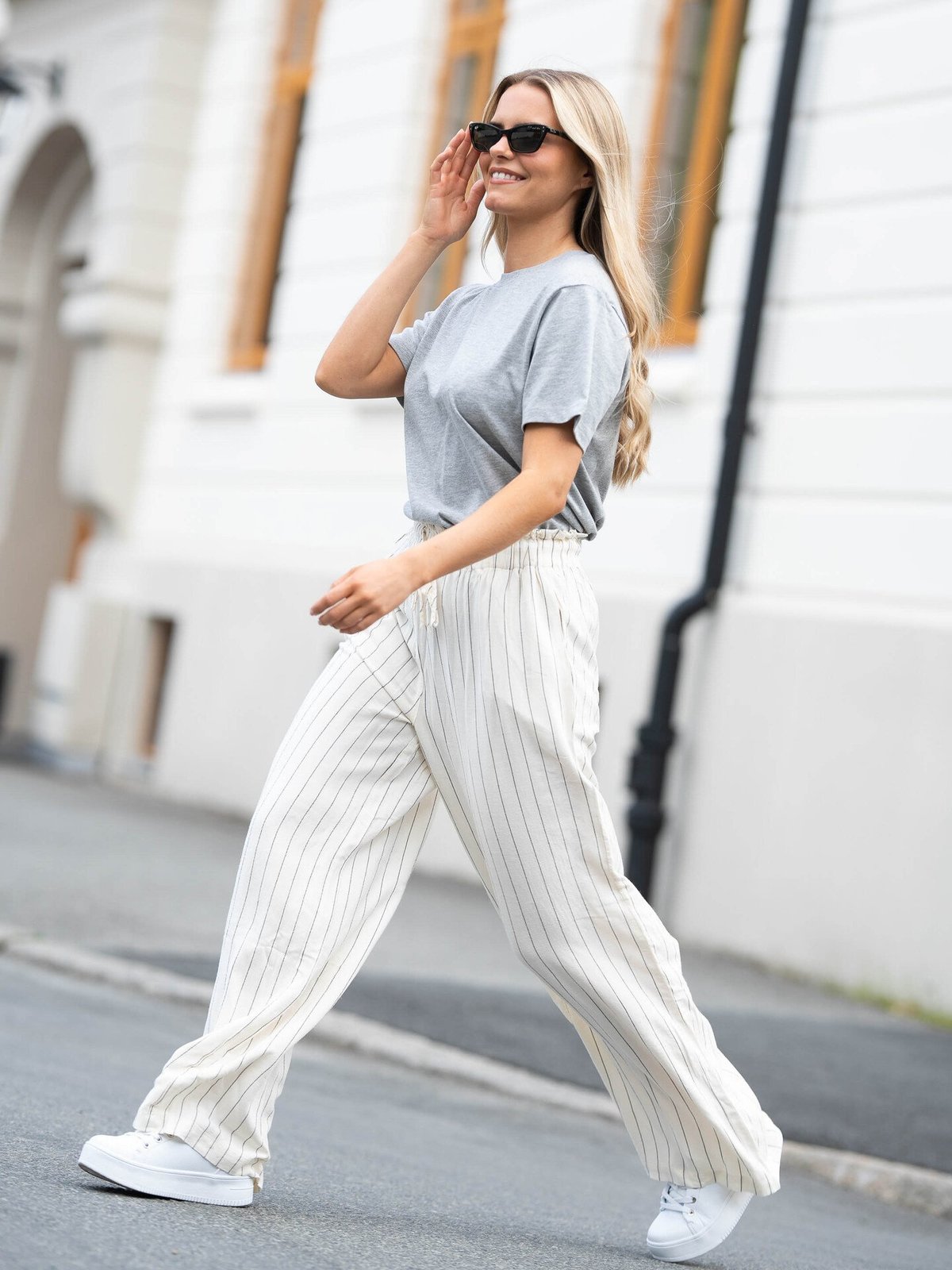 A-View Lerke Stripe Pants Off White