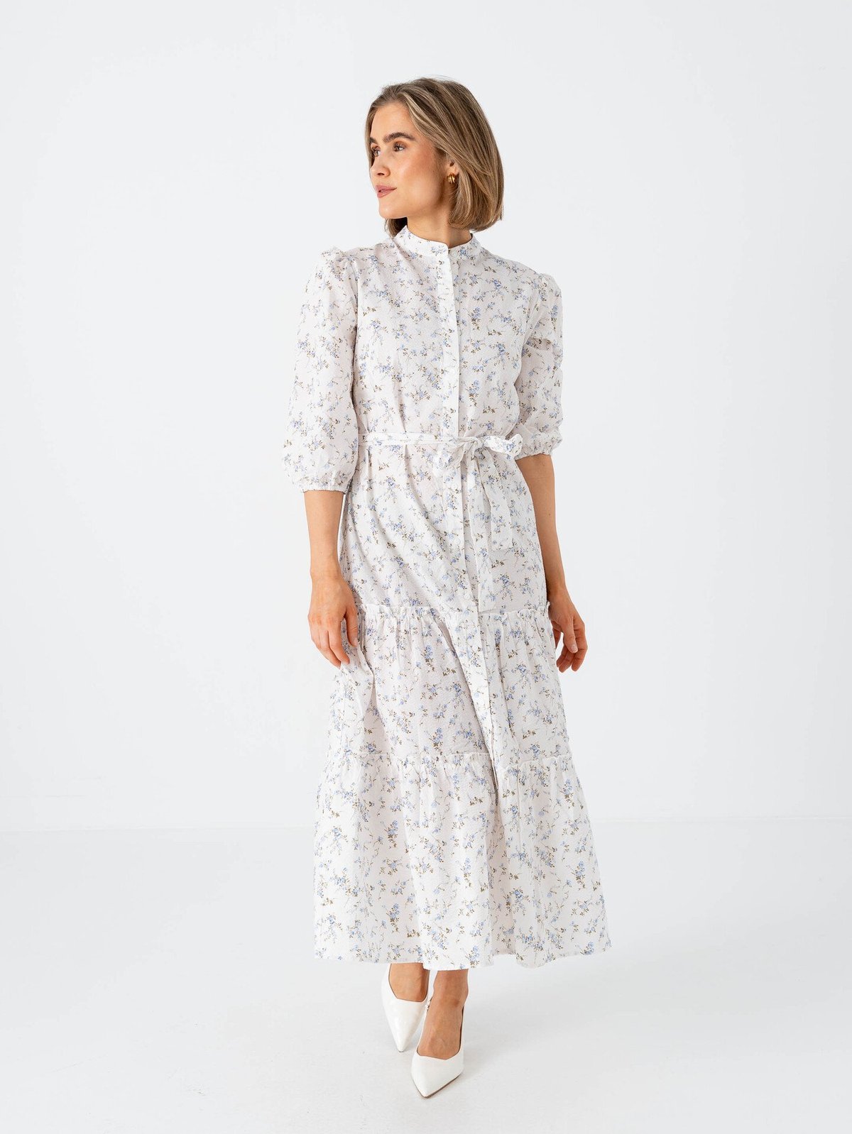 A-View Kate Long Dress Off White / Blue