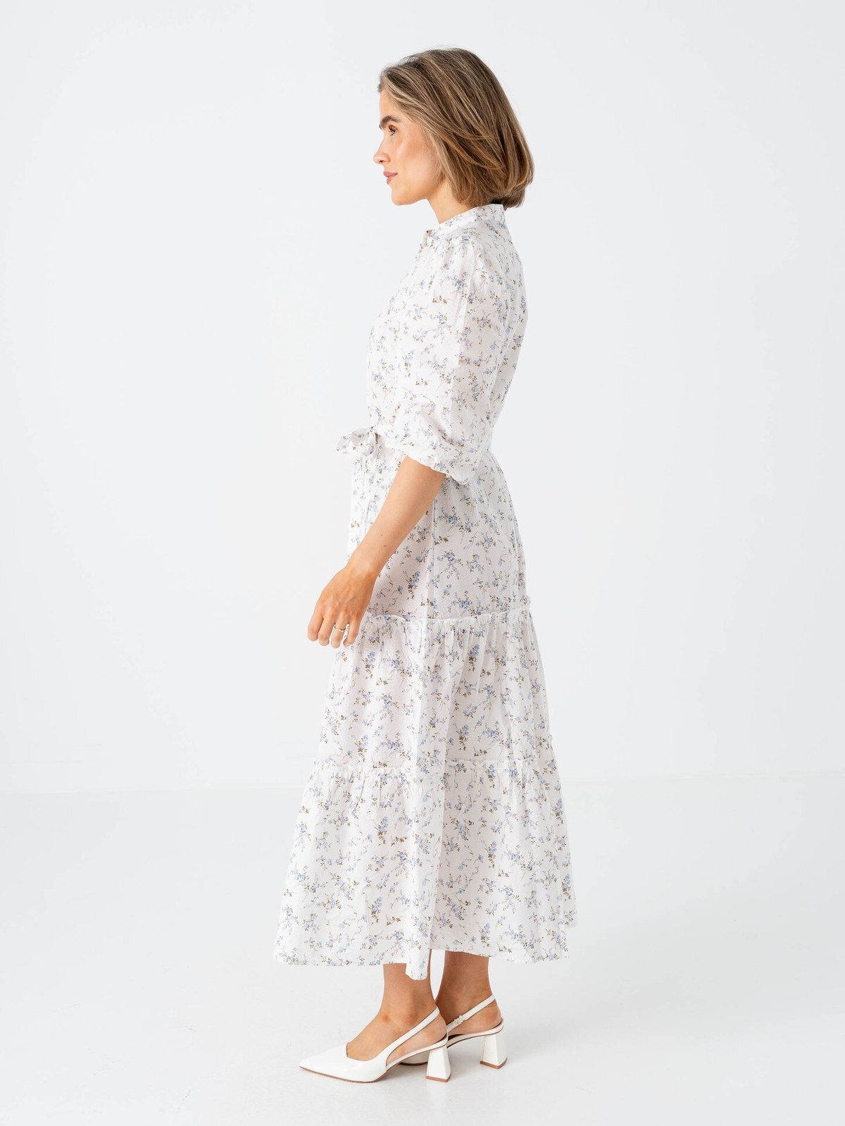 A-View Kate Long Dress Off White / Blue