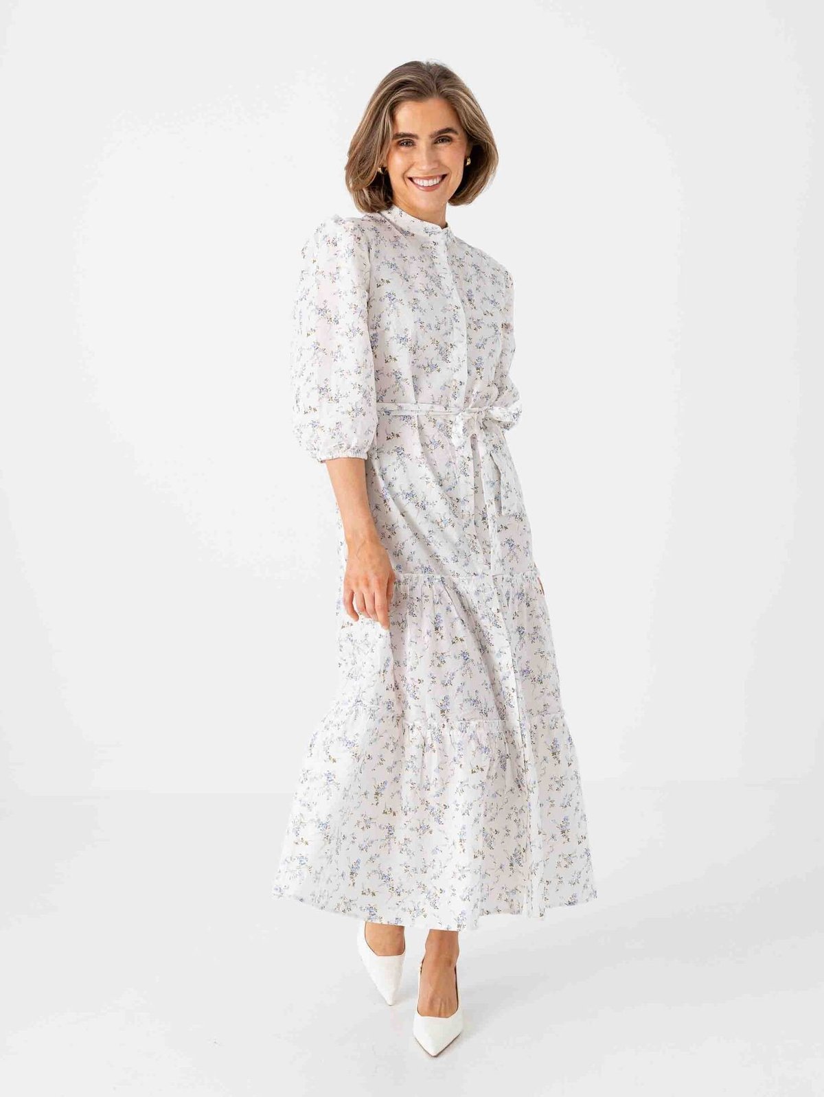 A-View Kate Long Dress Off White / Blue