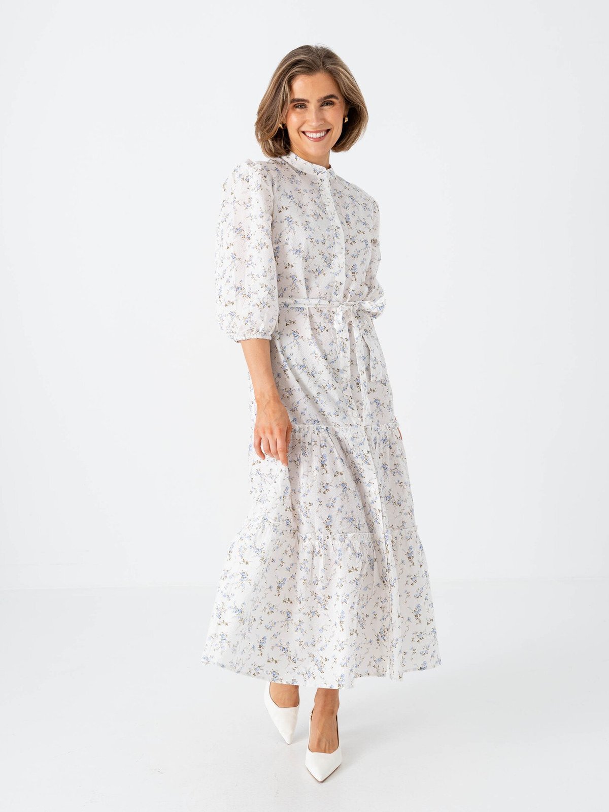 A-View Kate Long Dress Off White / Blue