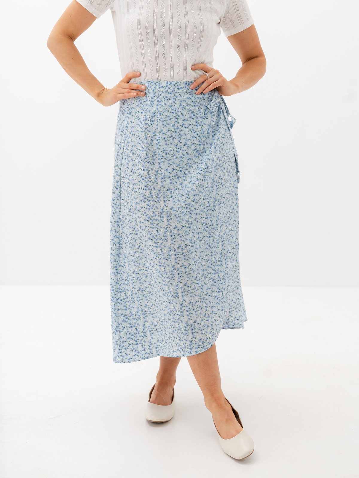 A-View Peony Wrap Skirt Blue/white