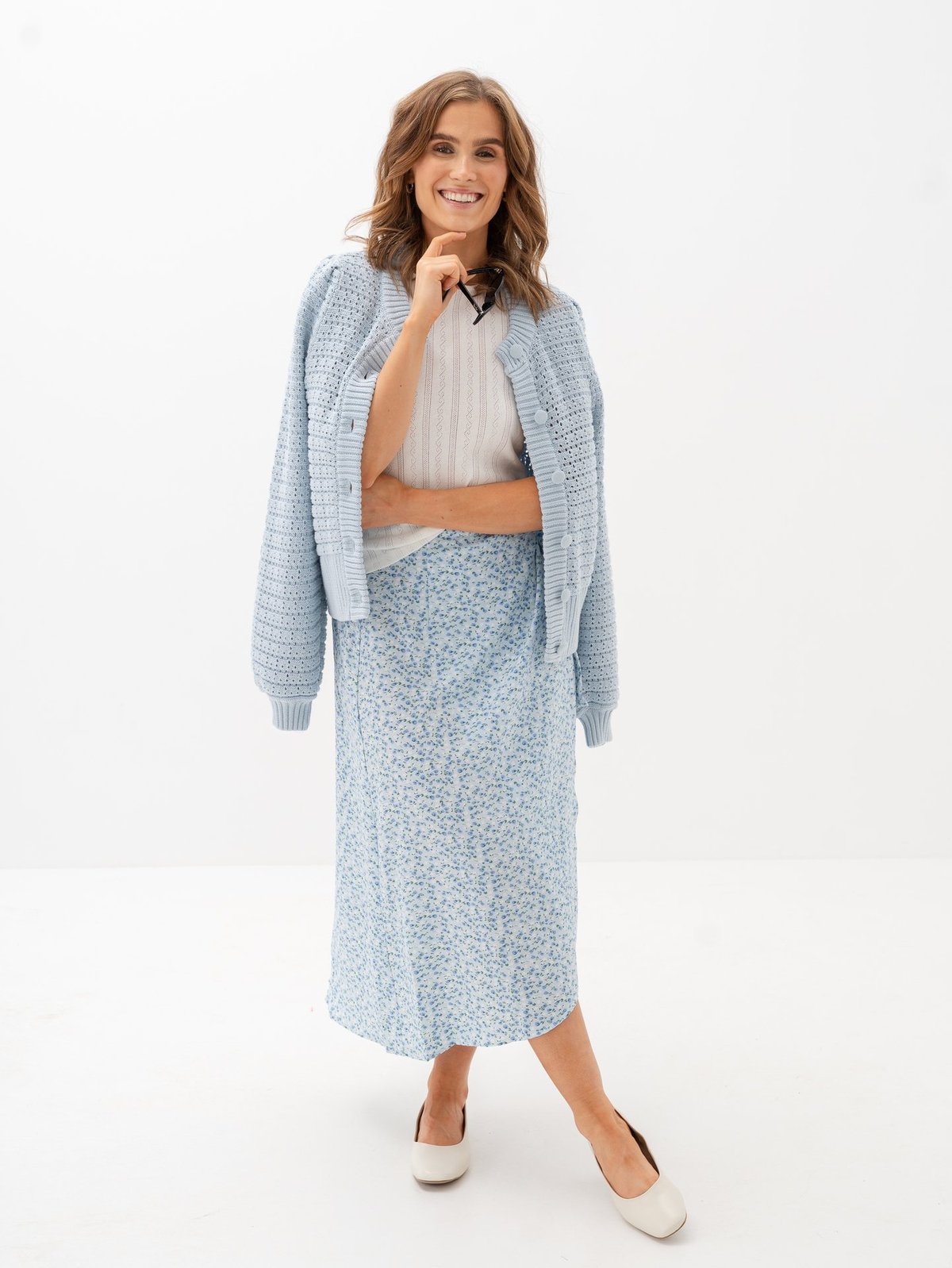 A-View Peony Wrap Skirt Blue/white