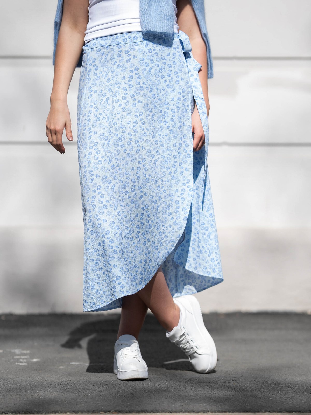 A-View Peony Wrap Skirt Sky Blue