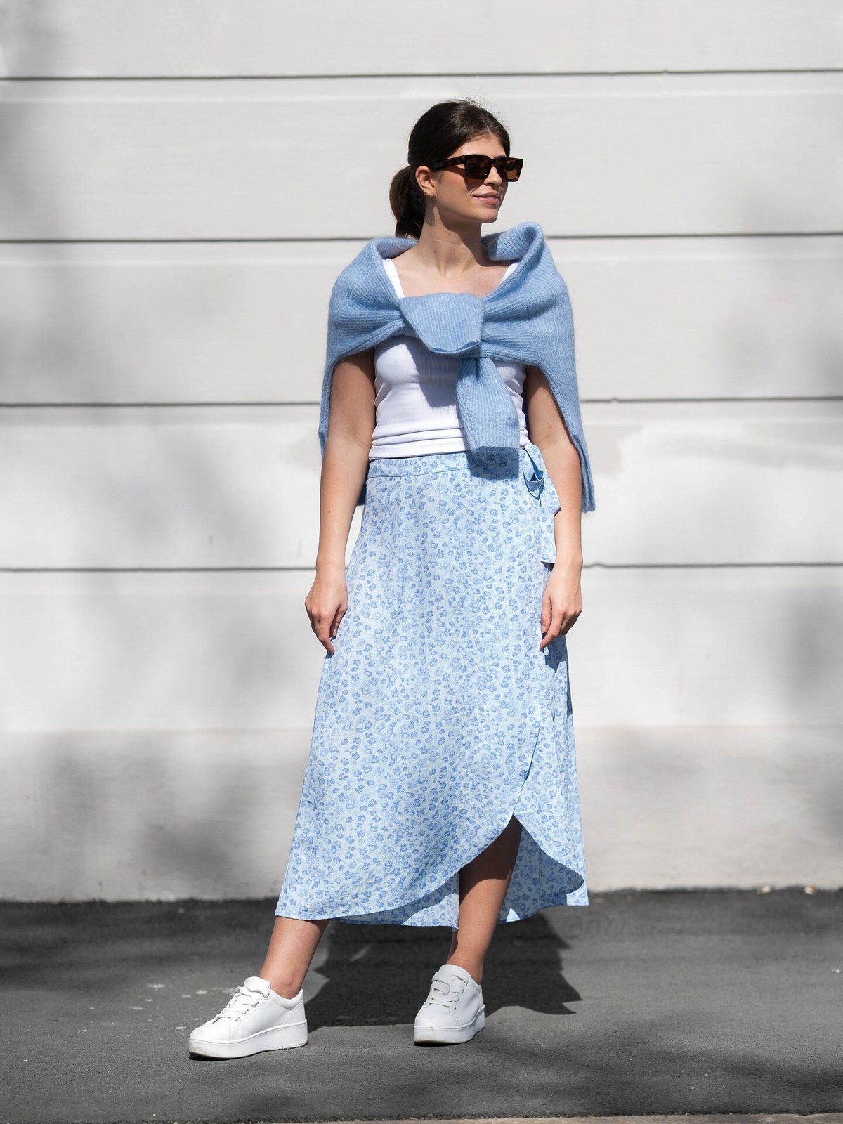 A-View Peony Wrap Skirt Sky Blue