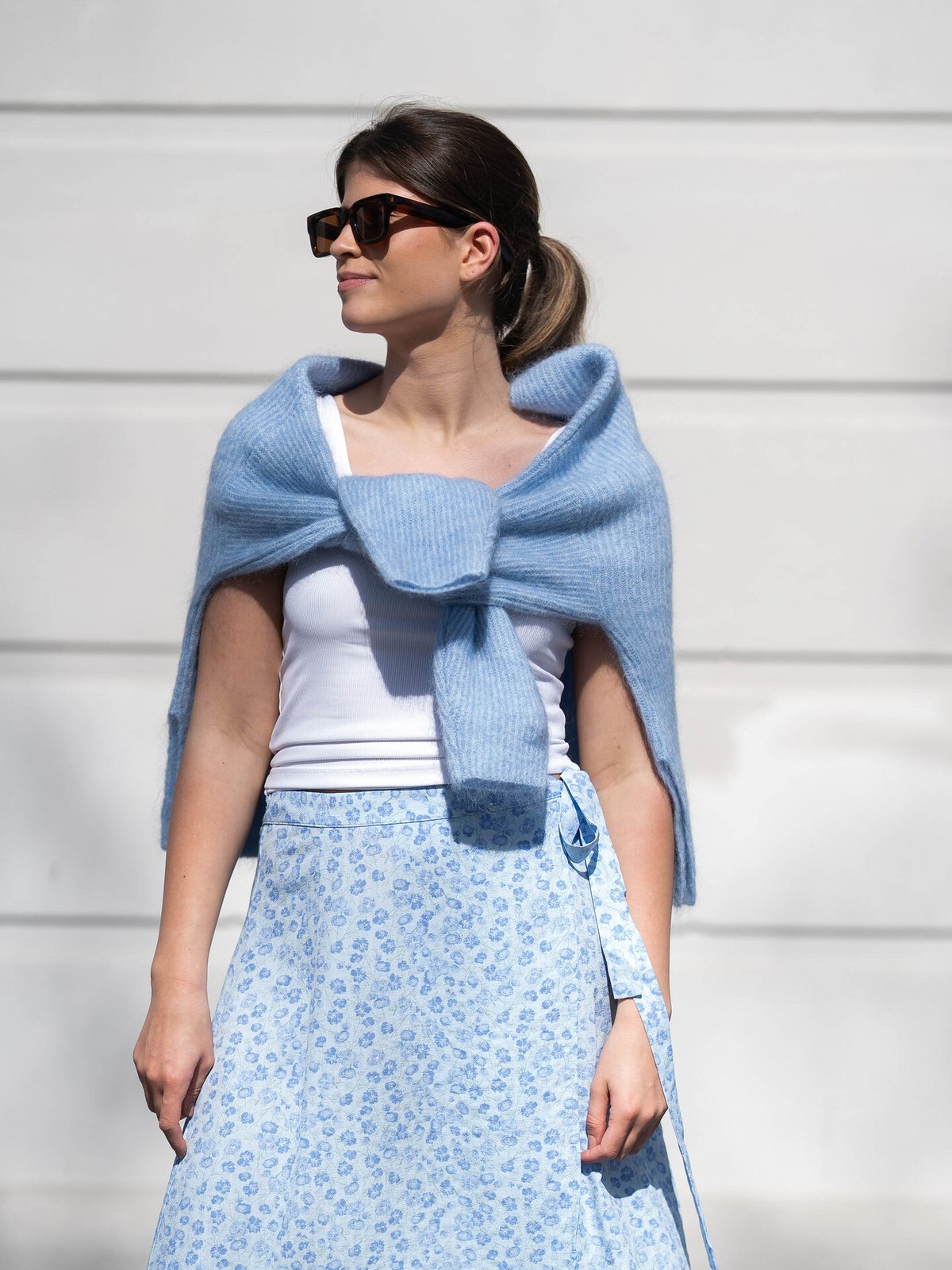 A-View Peony Wrap Skirt Sky Blue