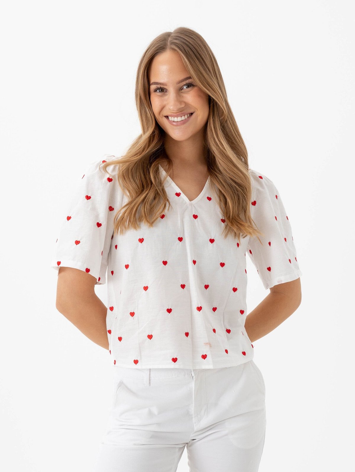 A-View Heart Blouse White/Red