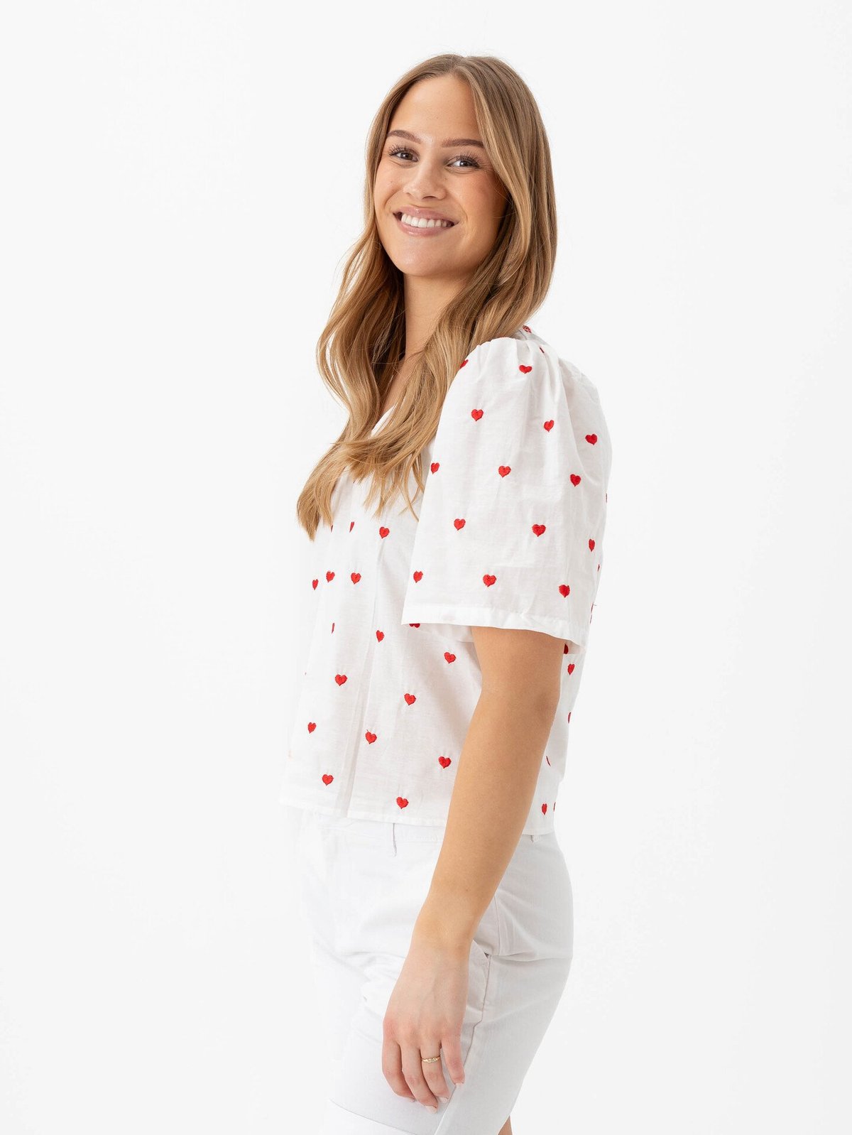 A-View Heart Blouse White/Red