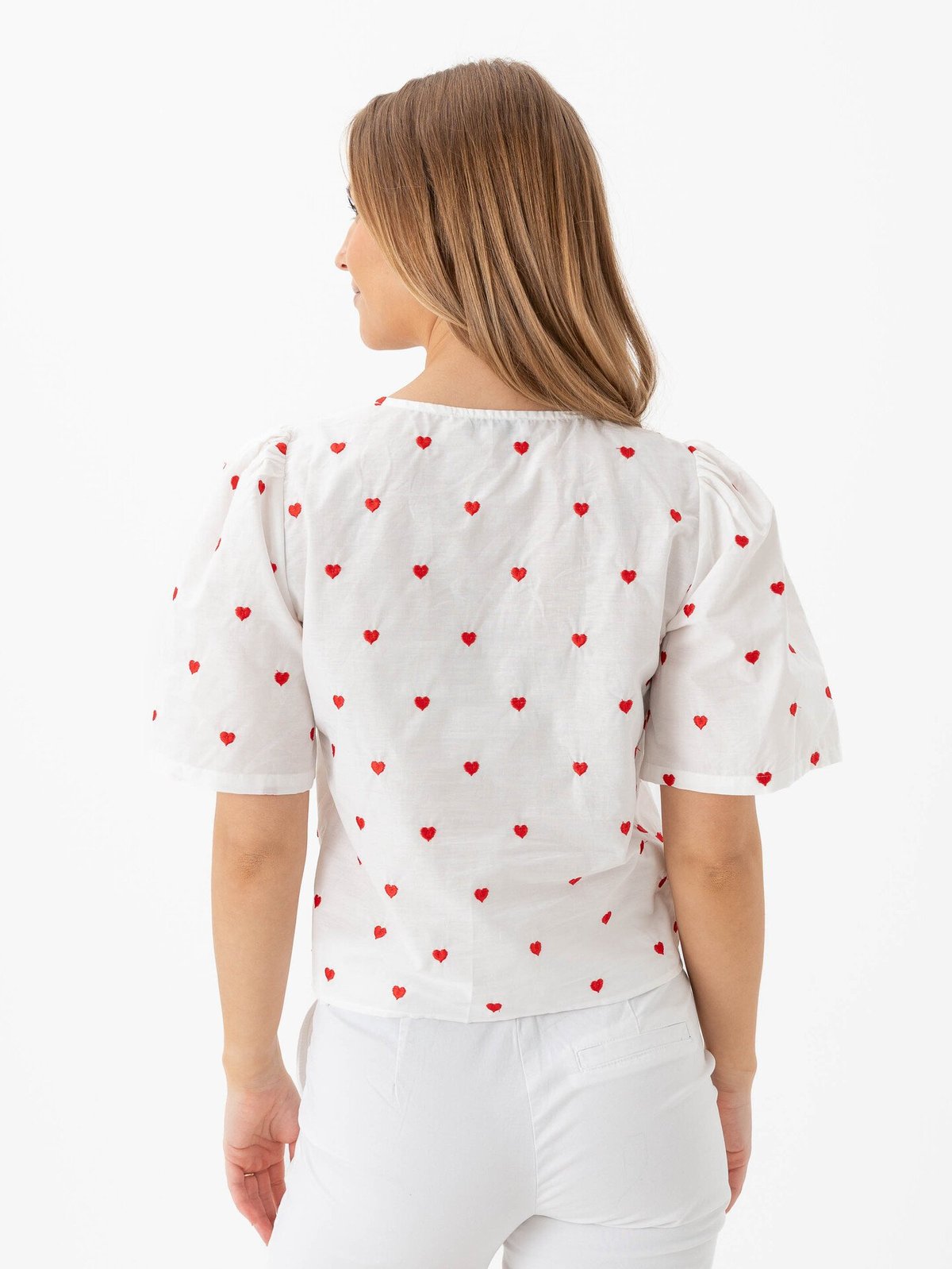 A-View Heart Blouse White/Red