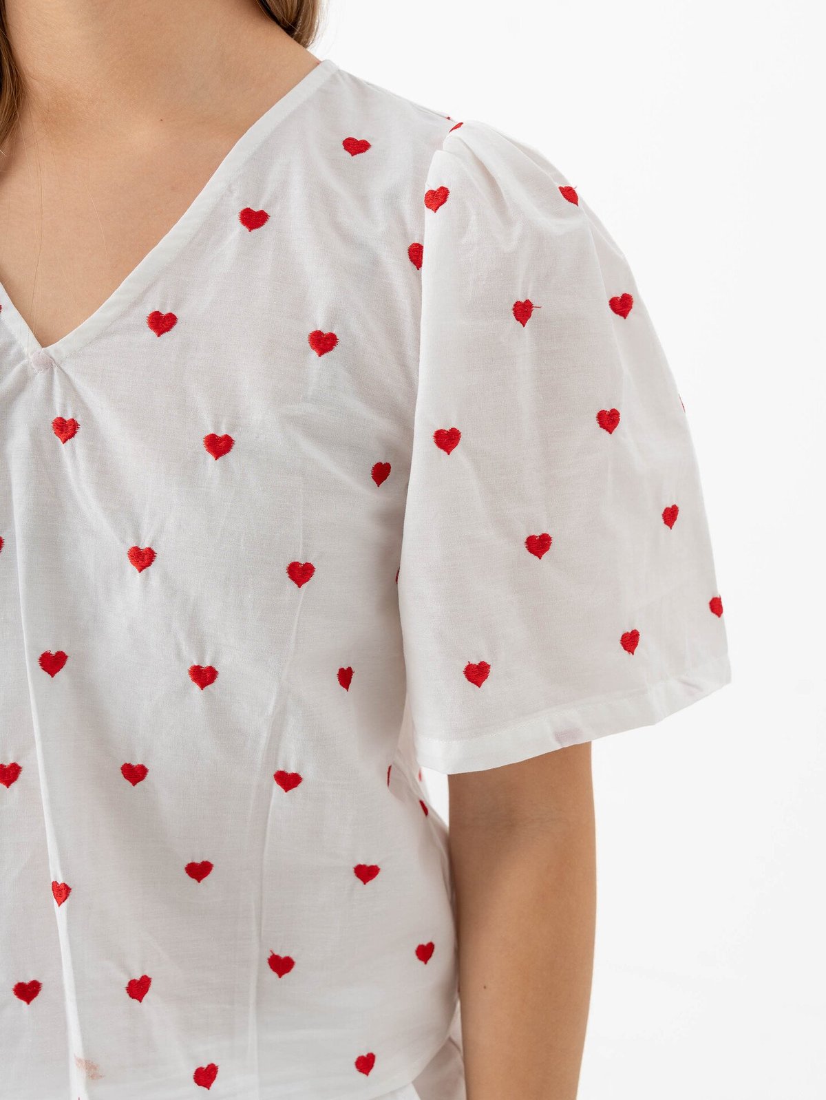 A-View Heart Blouse White/Red