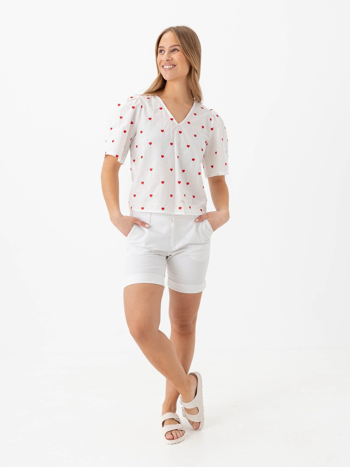 A-View Heart Blouse White/Red