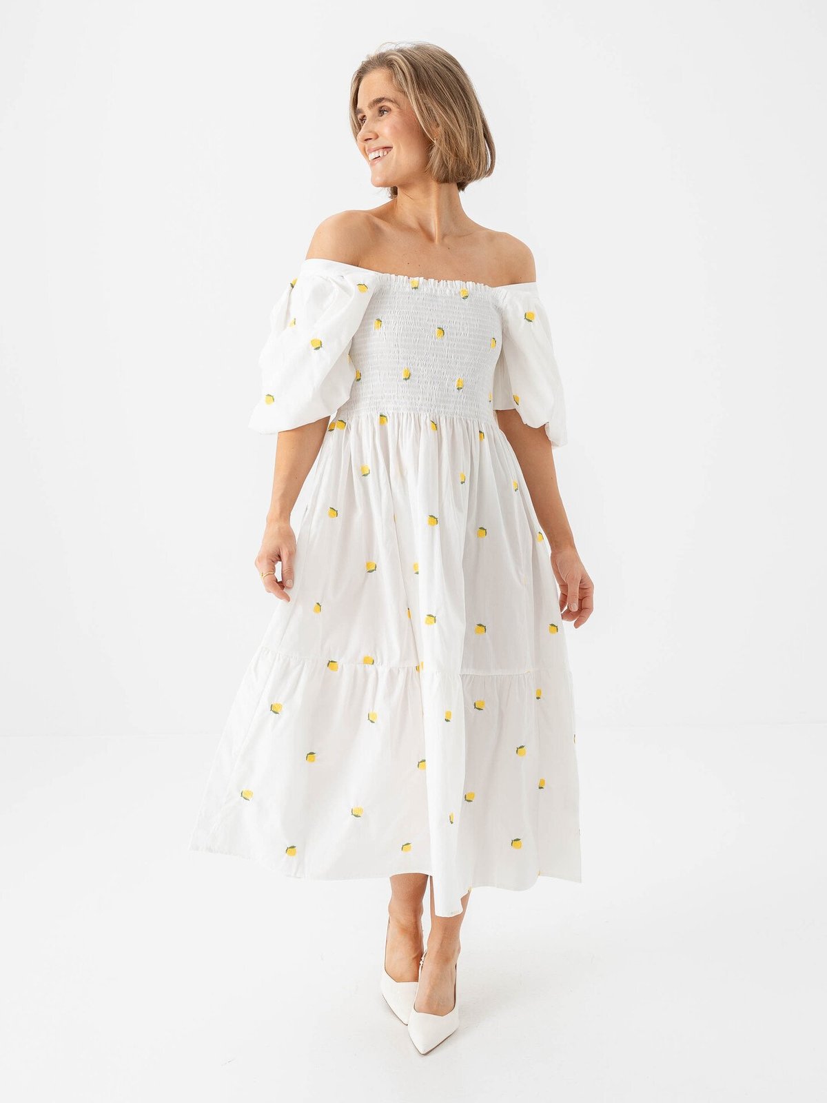 A-View Cheri Fruit Dress White / Yellow