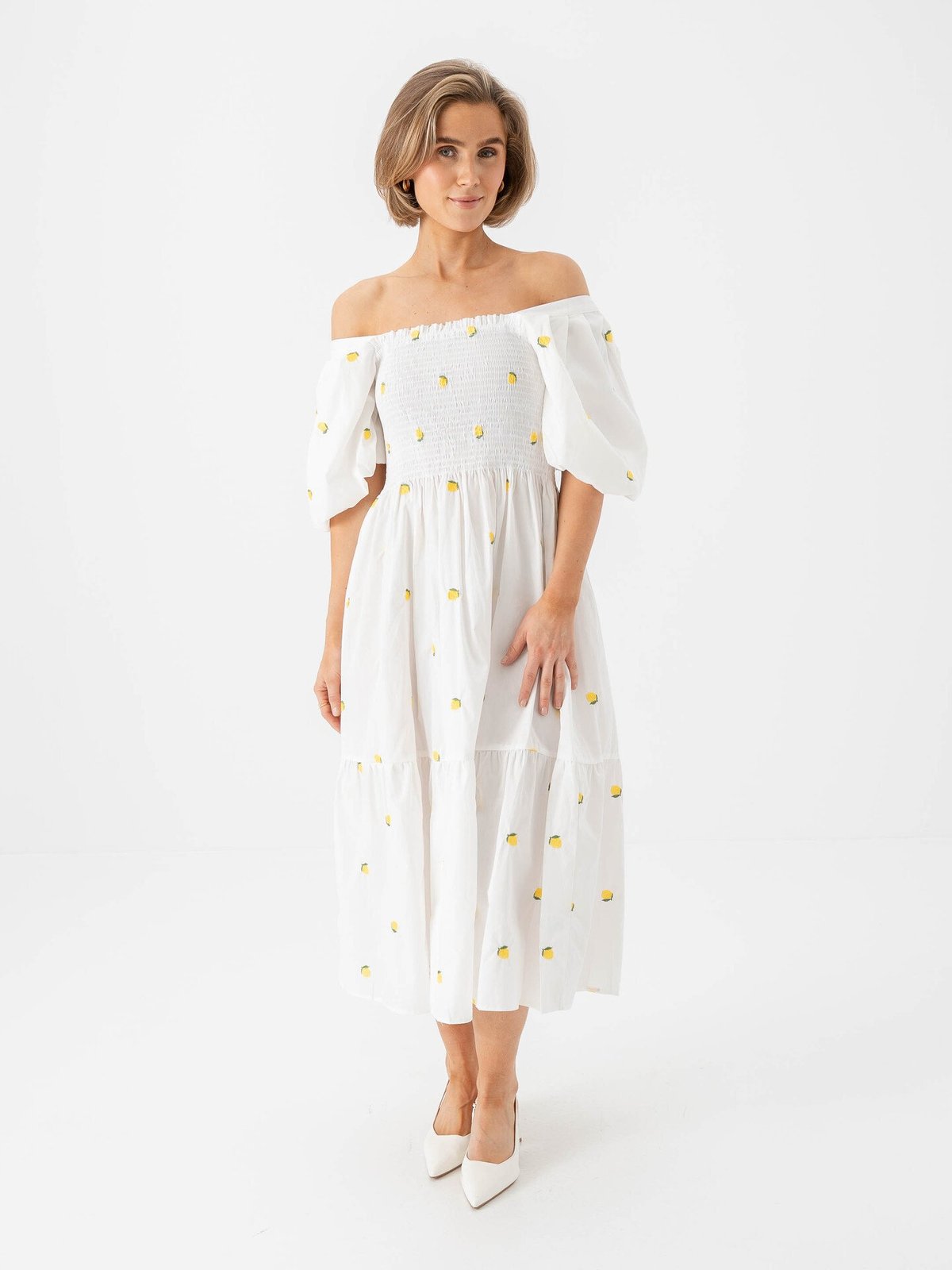 A-View Cheri Fruit Dress White / Yellow