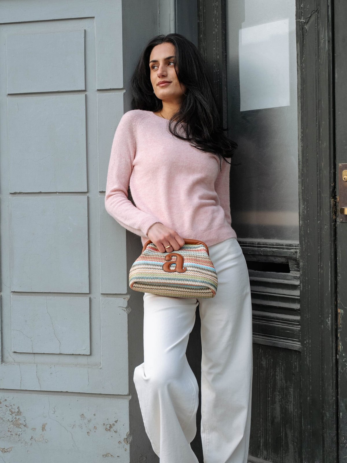 Arnie Says Raffia Clutch Stripe Oransje