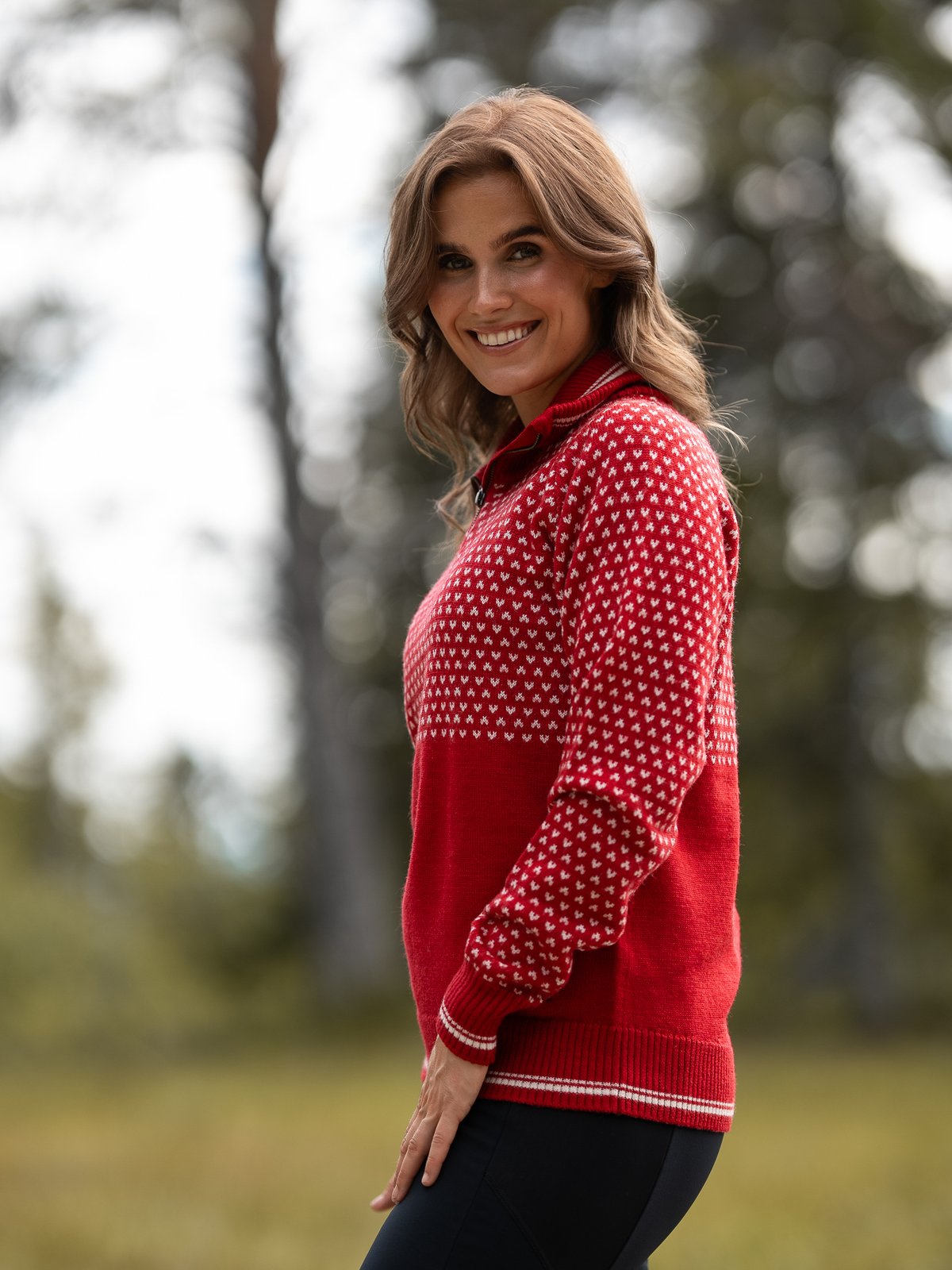 Bergans Alvdal Wool Half Zip Red / Vanilla White