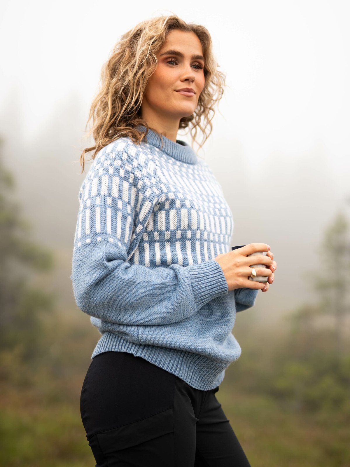 Bergans Nordmarka Merino Jumper Women Husky Blue / Vanilla White