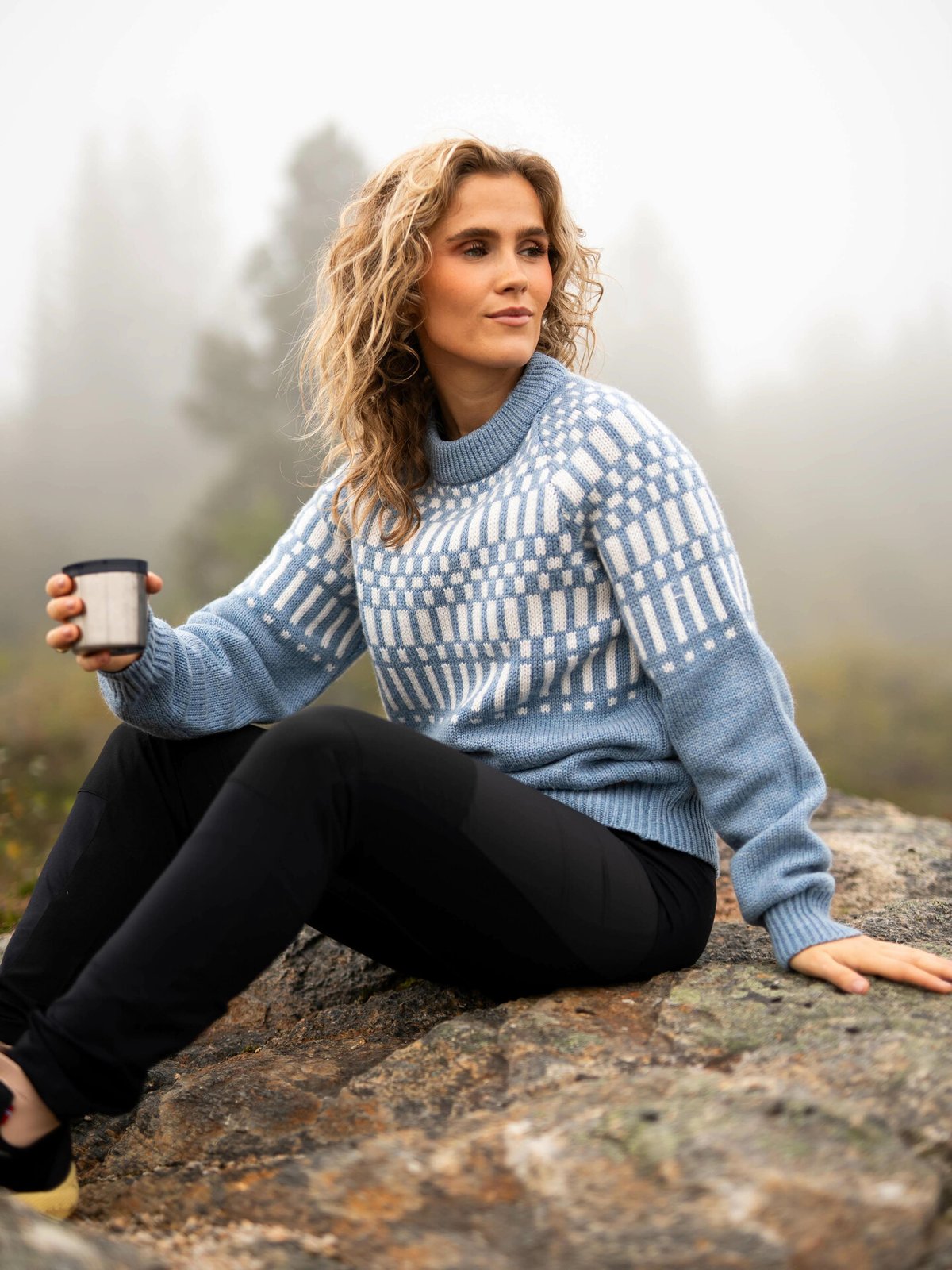 Bergans Nordmarka Merino Jumper Women Husky Blue / Vanilla White