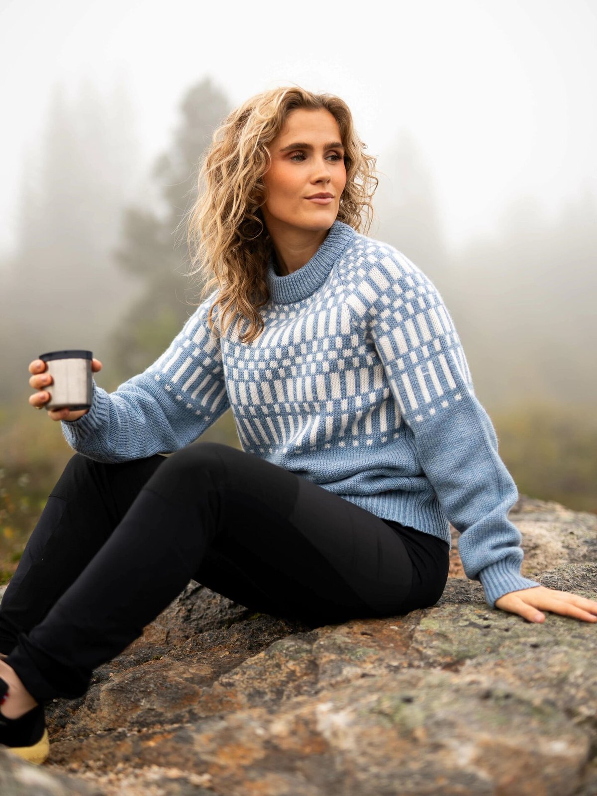 Bergans Nordmarka Merino Jumper Women Husky Blue / Vanilla White