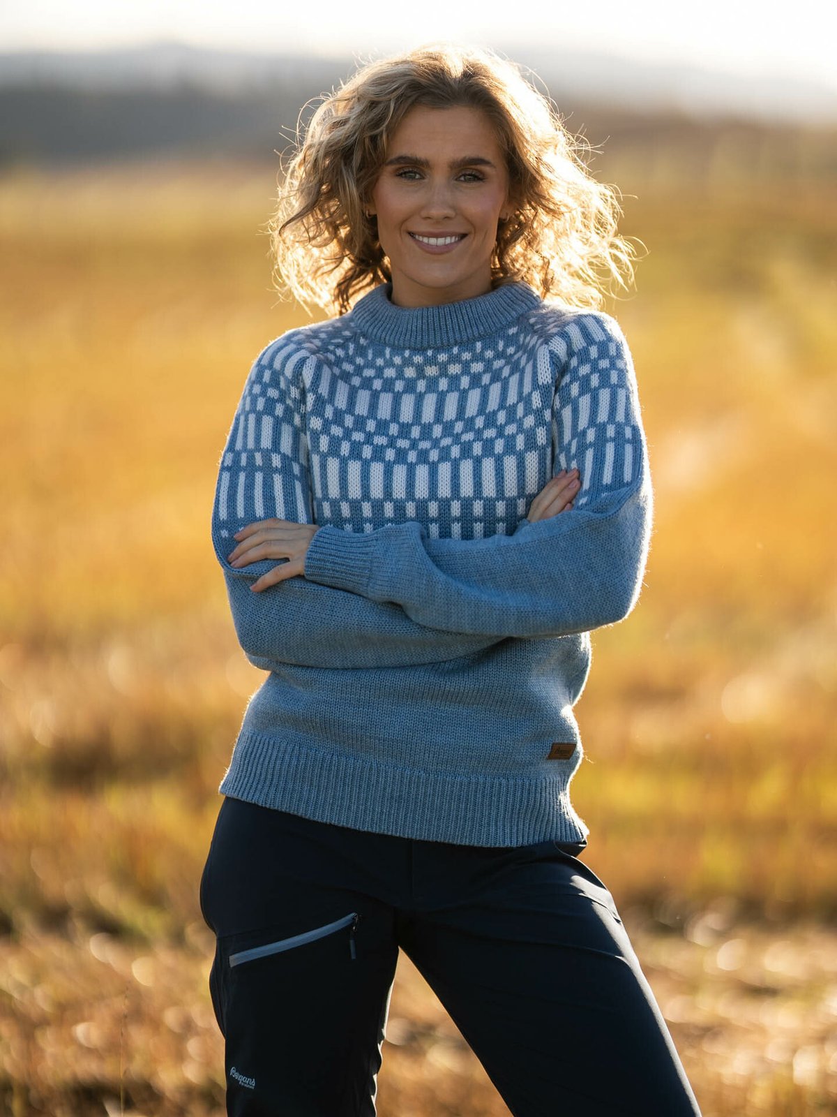 Bergans Nordmarka Merino Jumper Women Husky Blue / Vanilla White