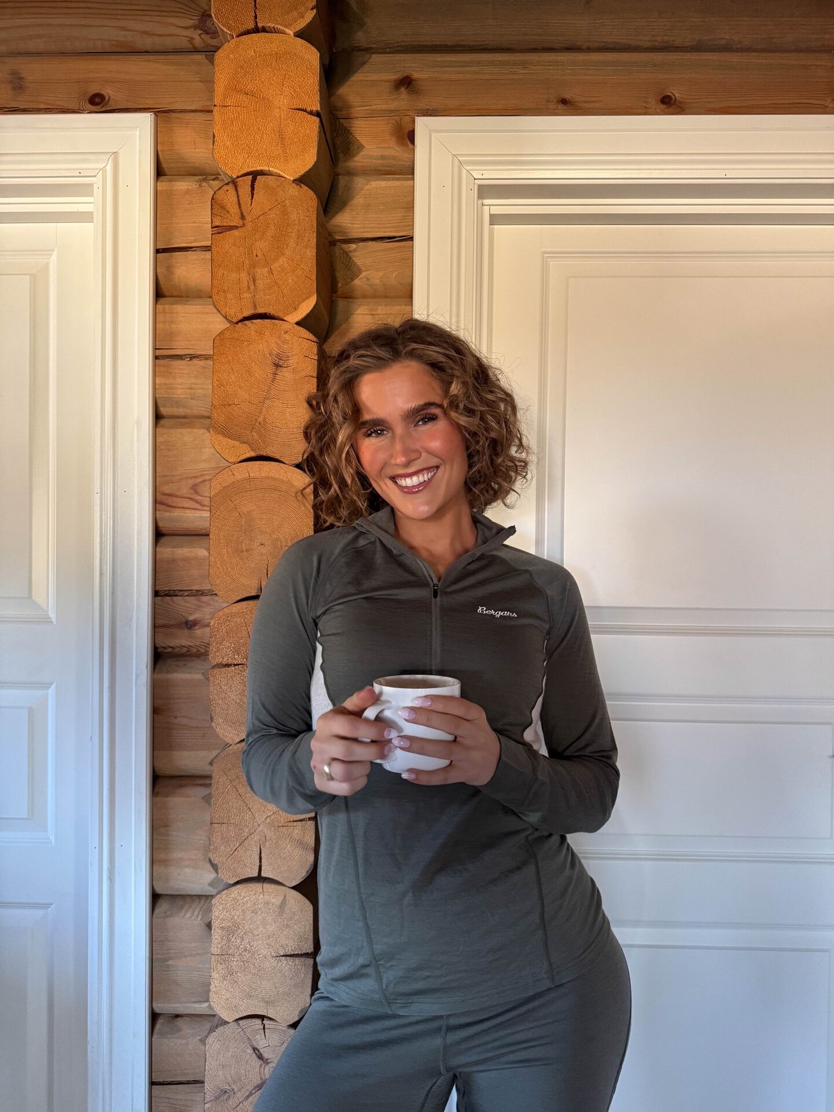Bergans Inner:Pure Merino Half Zip Women Green Mud / Creme