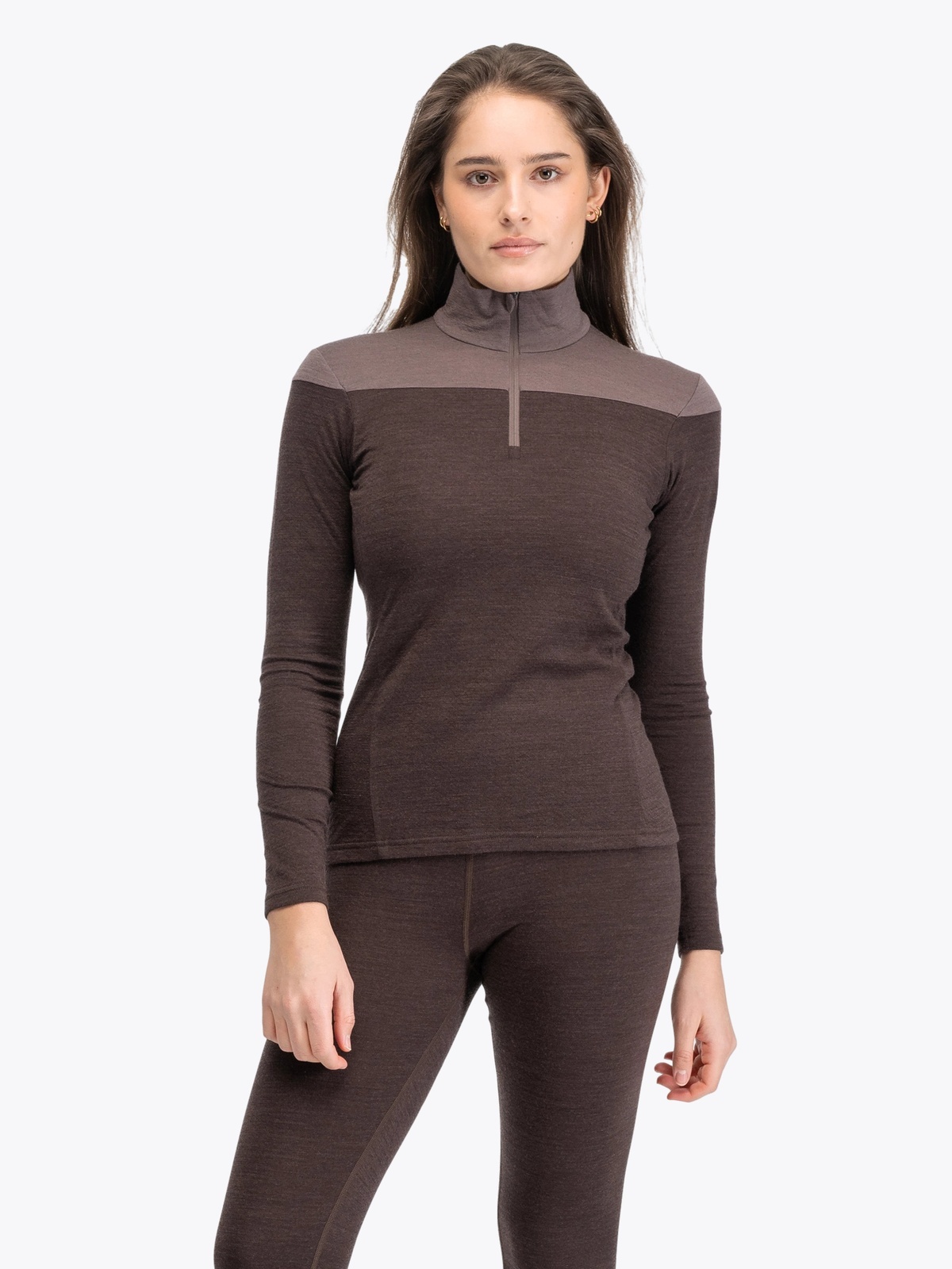 Bergans Inner:Dual Merino Half Zip Women Dark Chocolate / Hot Cocoa