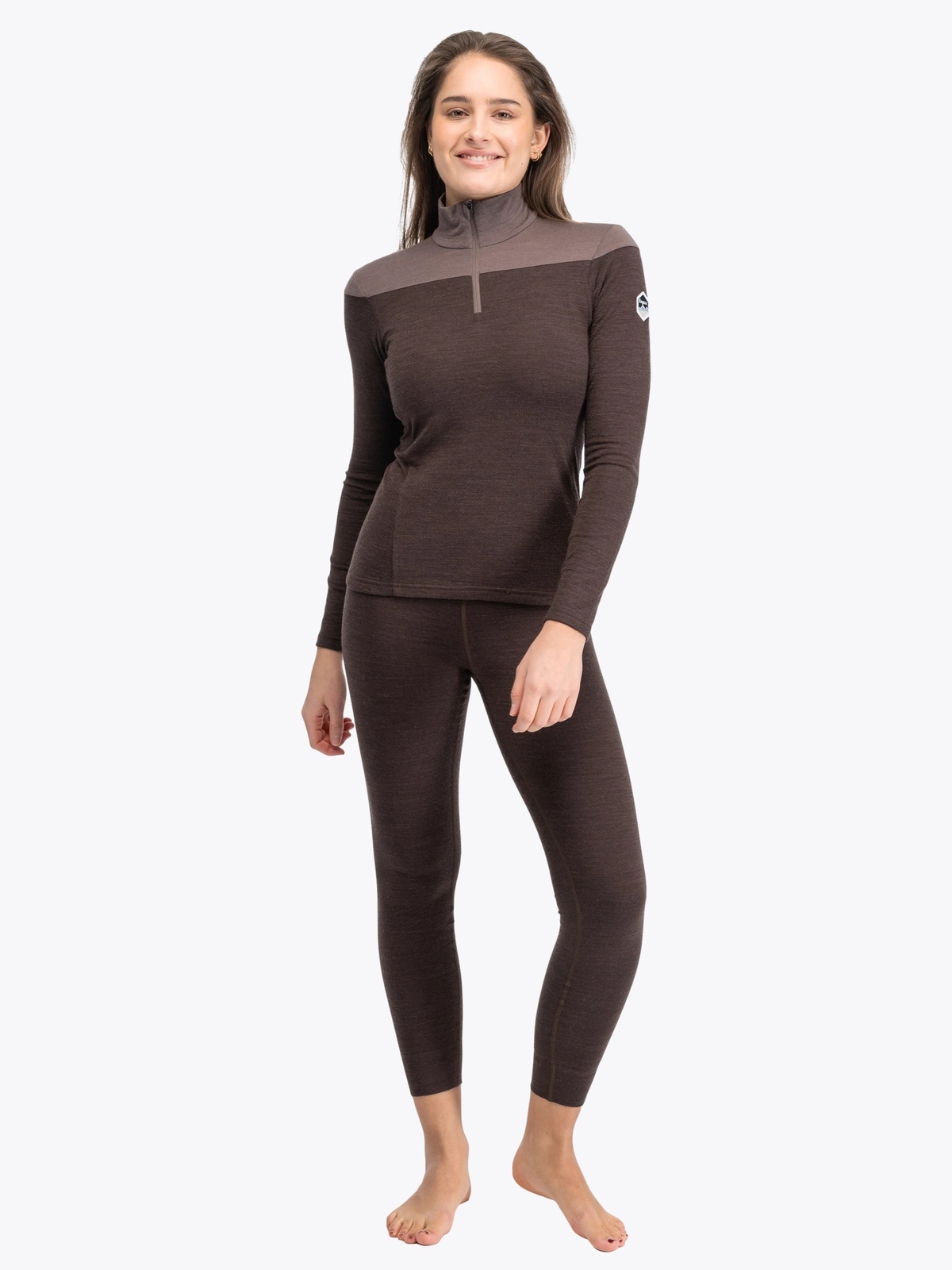 Bergans Inner:Dual Merino Half Zip Women Dark Chocolate / Hot Cocoa