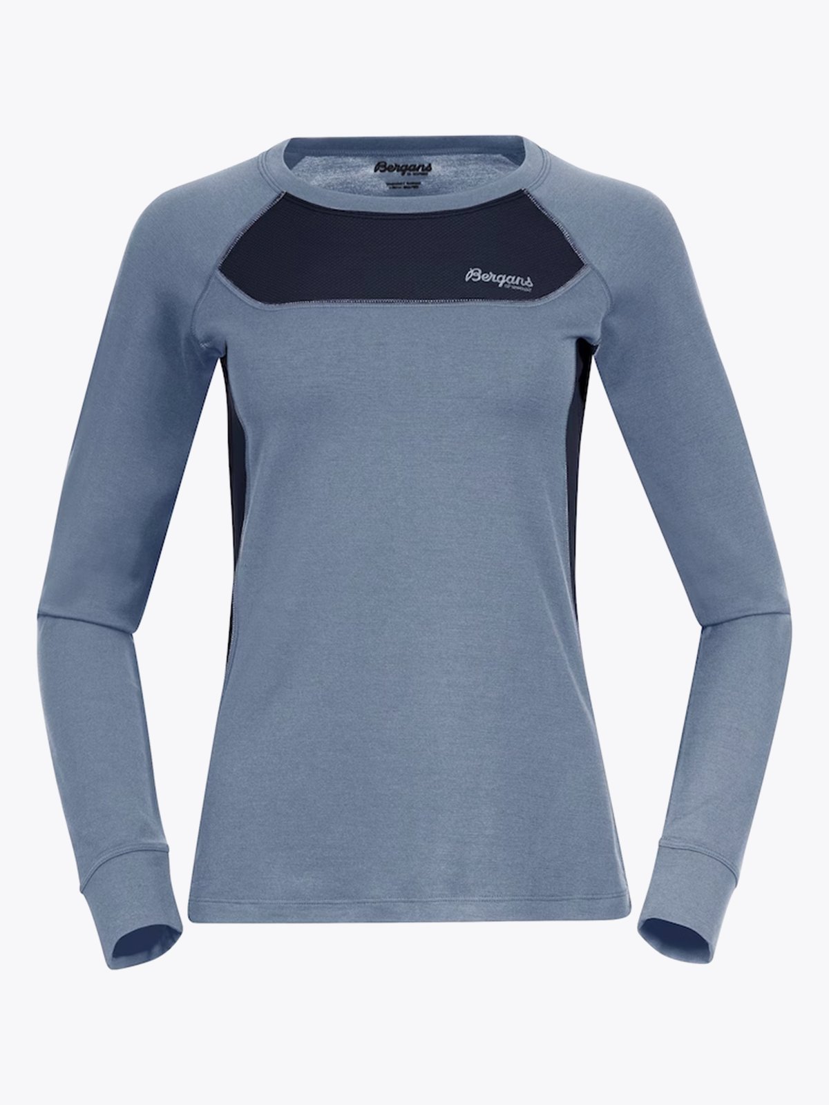 Bergans Cecilie Wool Long Sleeve Misty Sky Blue / Navy Blue