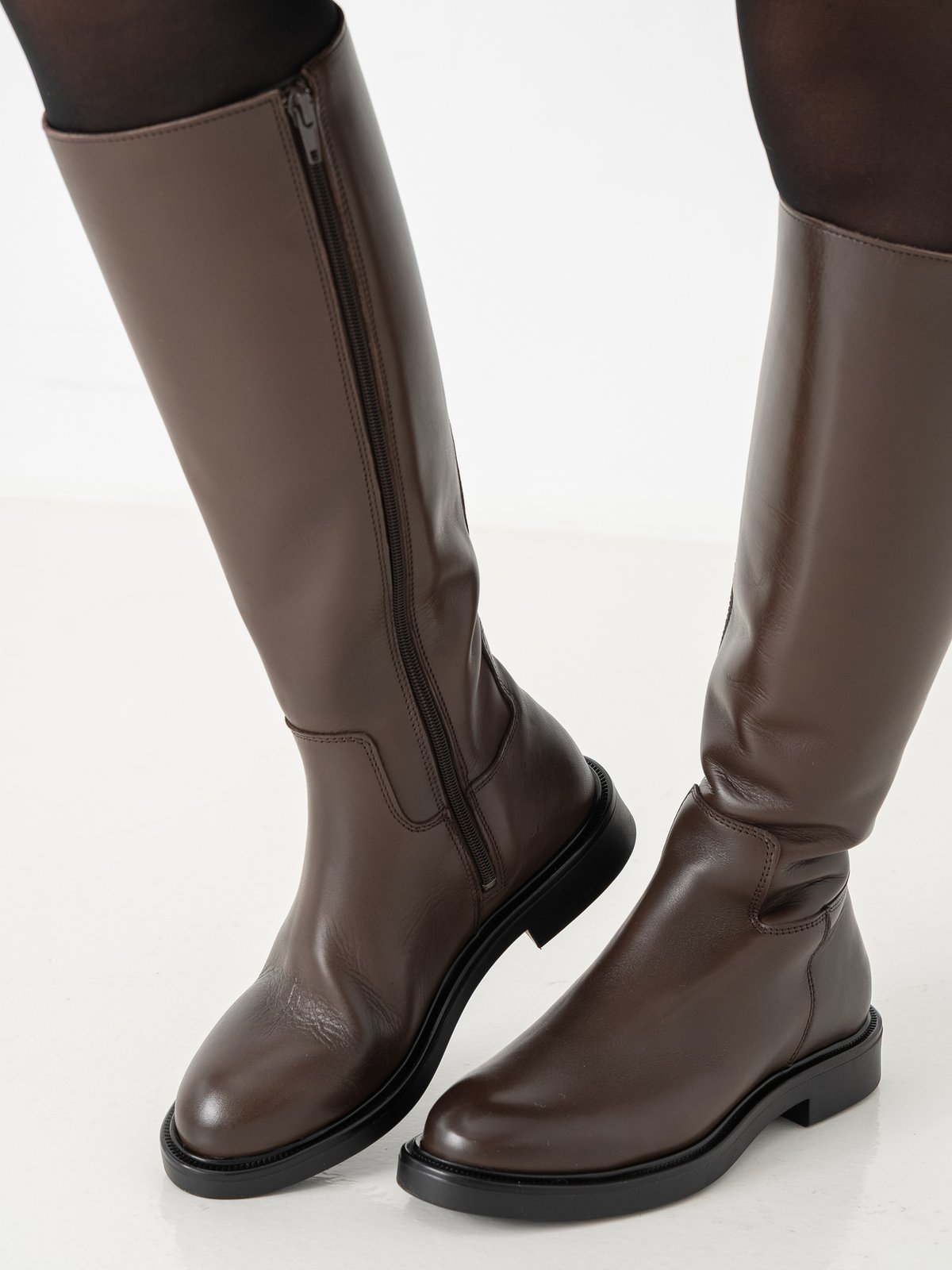 Bianco Adda Knee High Boot Smooth Leather Brown