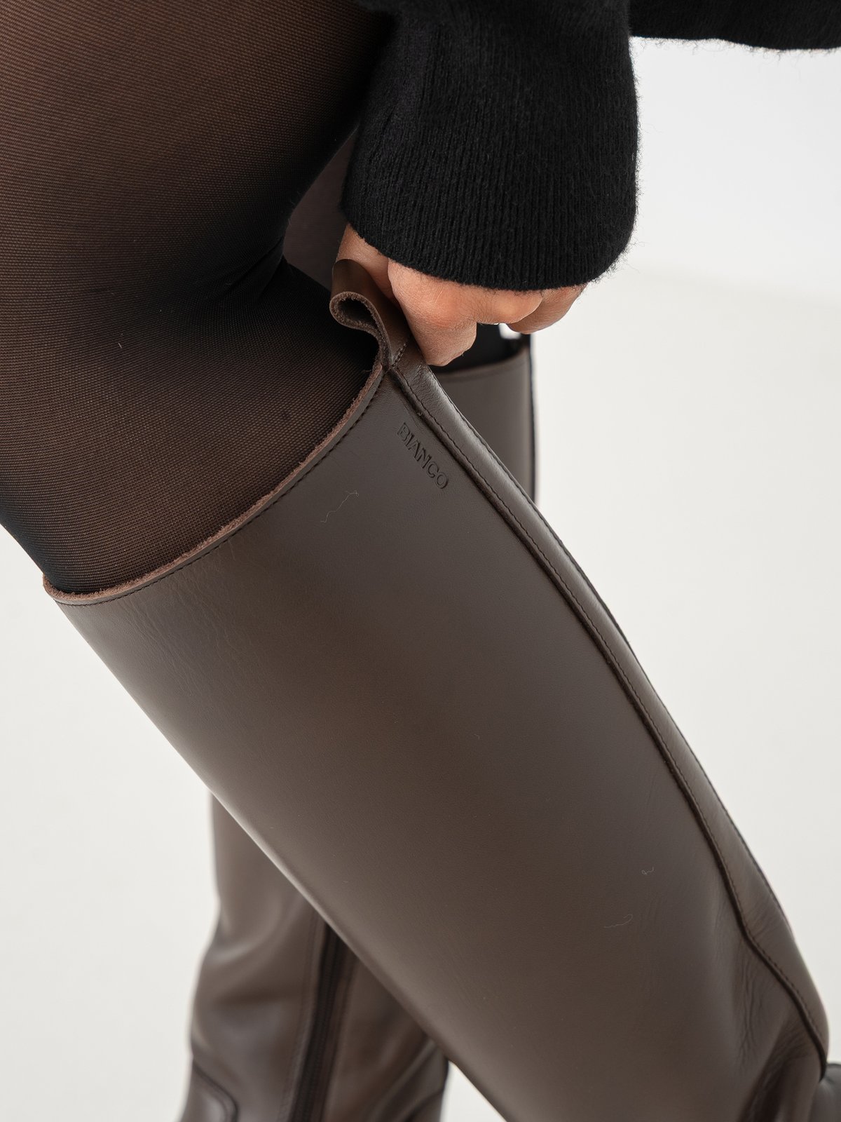 Bianco Adda Knee High Boot Smooth Leather Brown