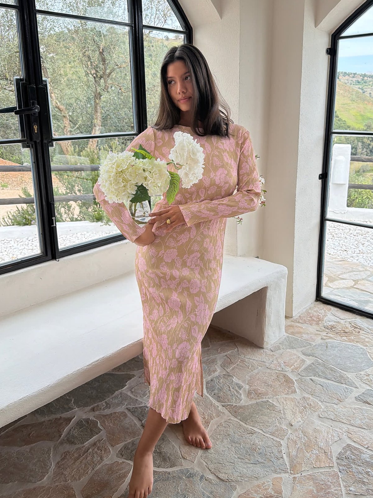 BYIC Oda Dress Beige Pink Blossom