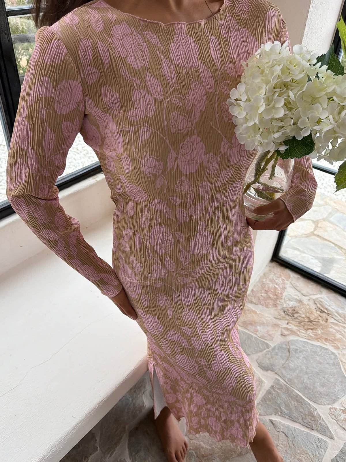 BYIC Oda Dress Beige Pink Blossom
