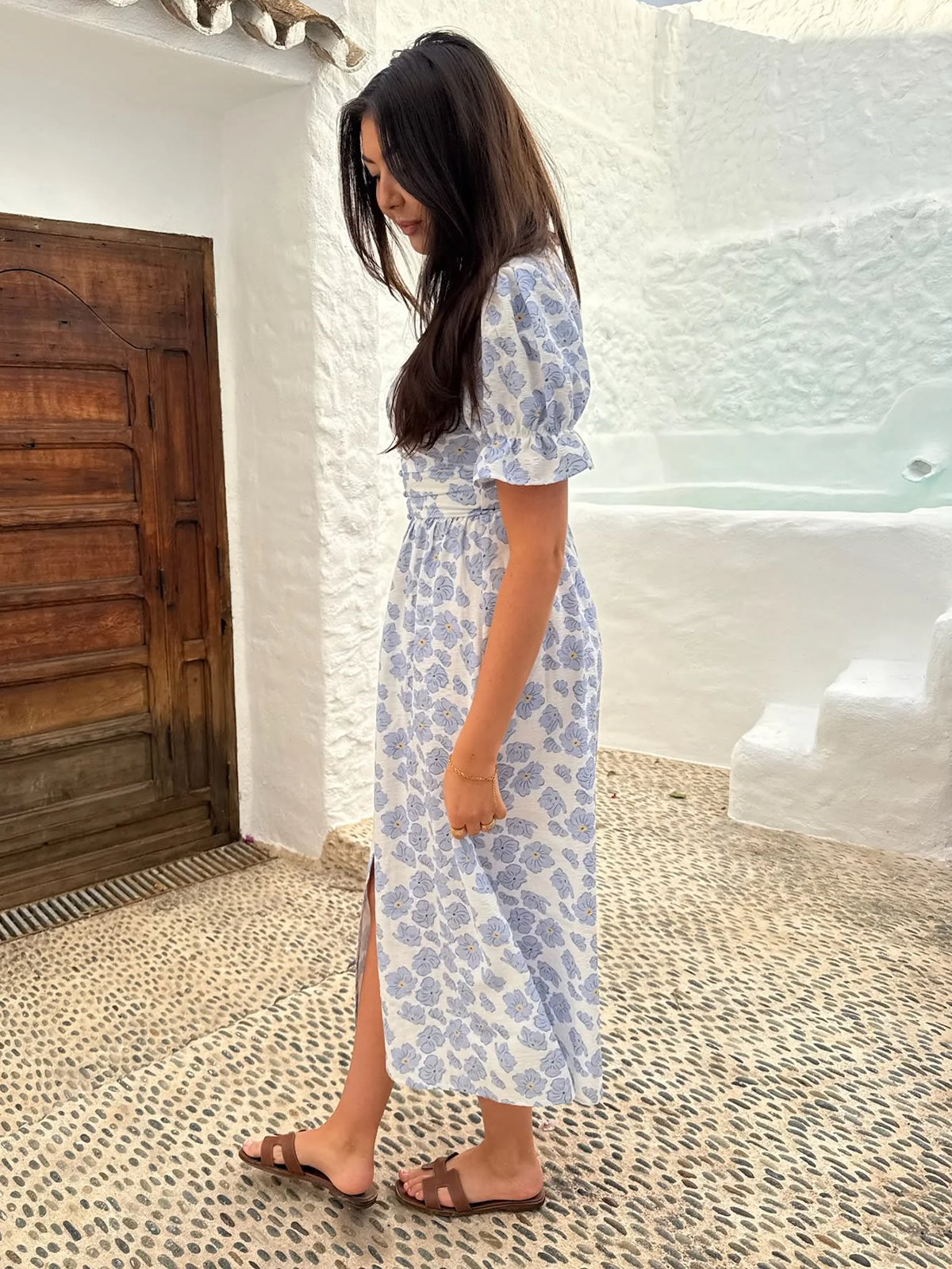 BYIC Adel Long Short Sleeve Dress Blue Dazzling Flower