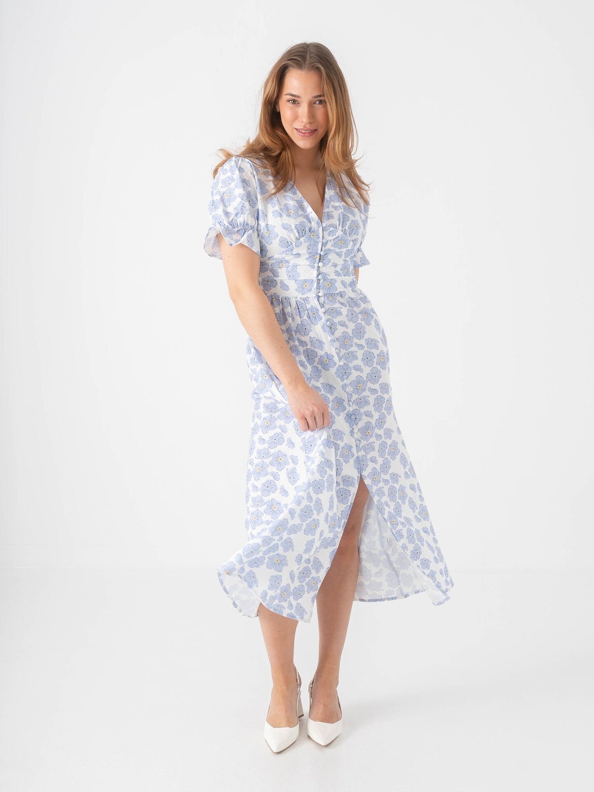 BYIC Adel Long Short Sleeve Dress Blue Dazzling Flower