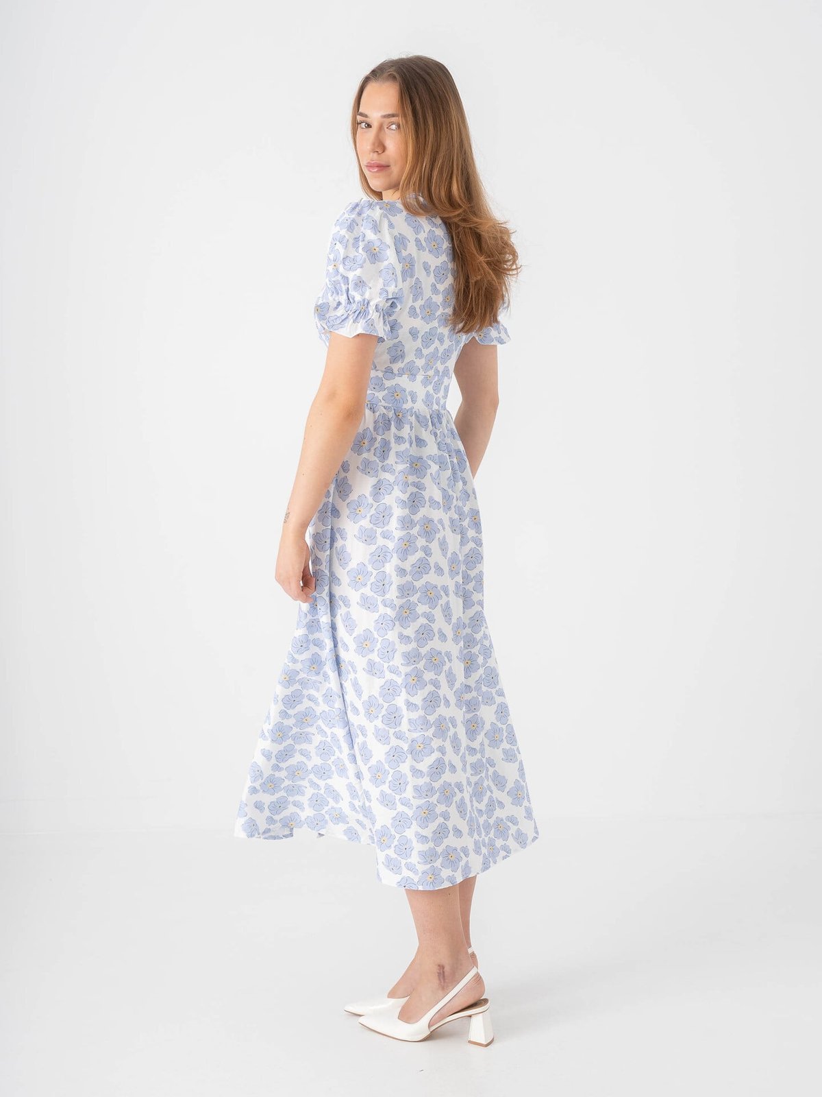 BYIC Adel Long Short Sleeve Dress Blue Dazzling Flower