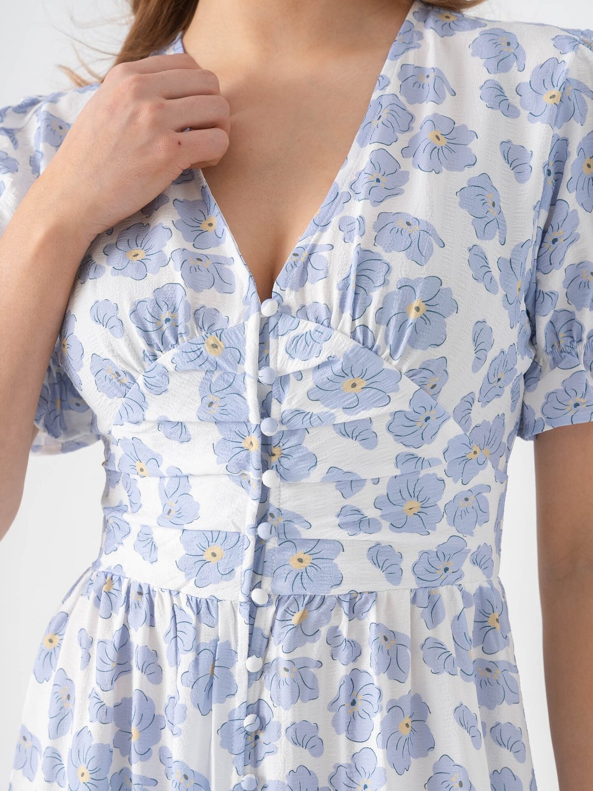 BYIC Adel Long Short Sleeve Dress Blue Dazzling Flower