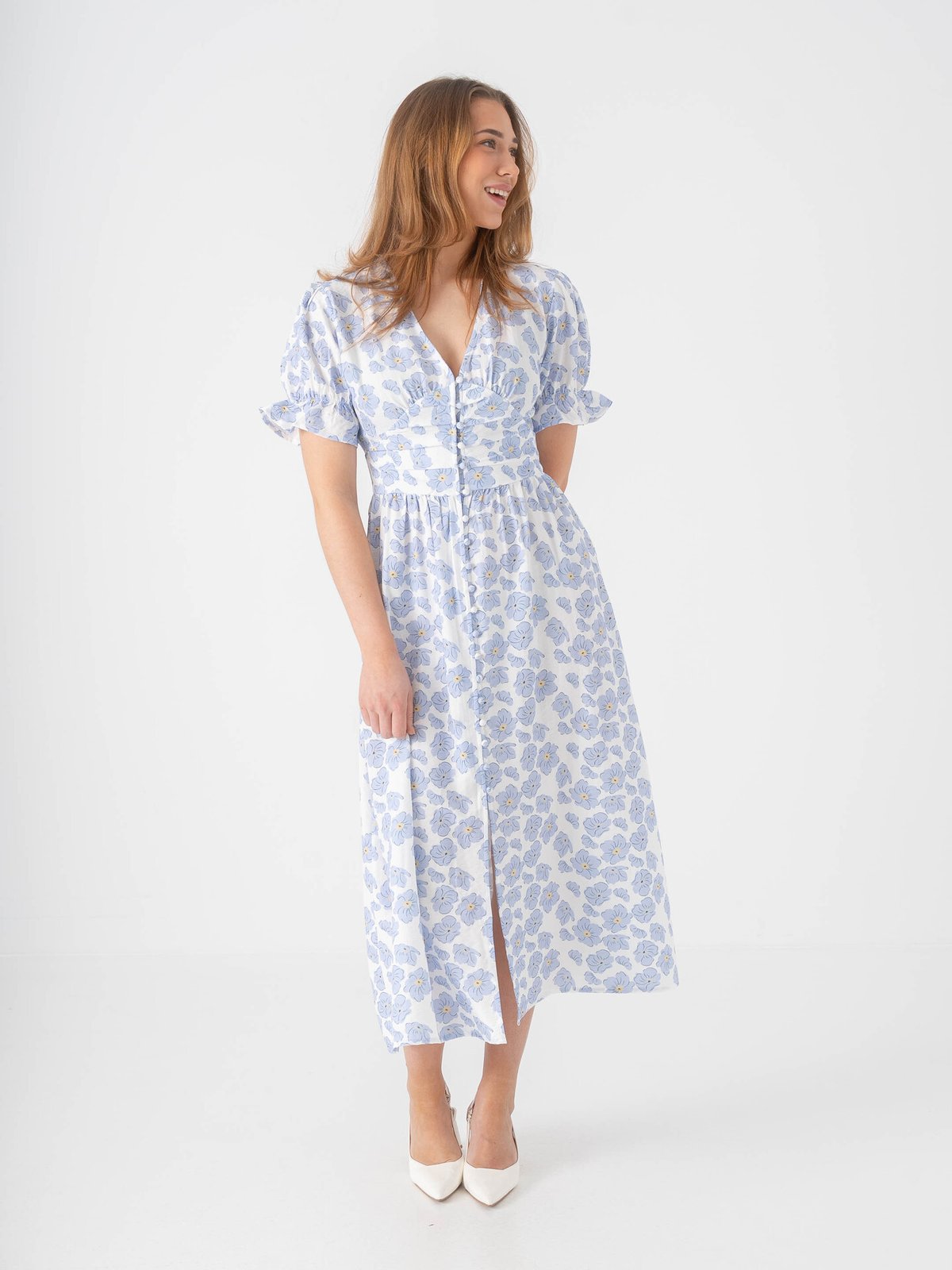 BYIC Adel Long Short Sleeve Dress Blue Dazzling Flower