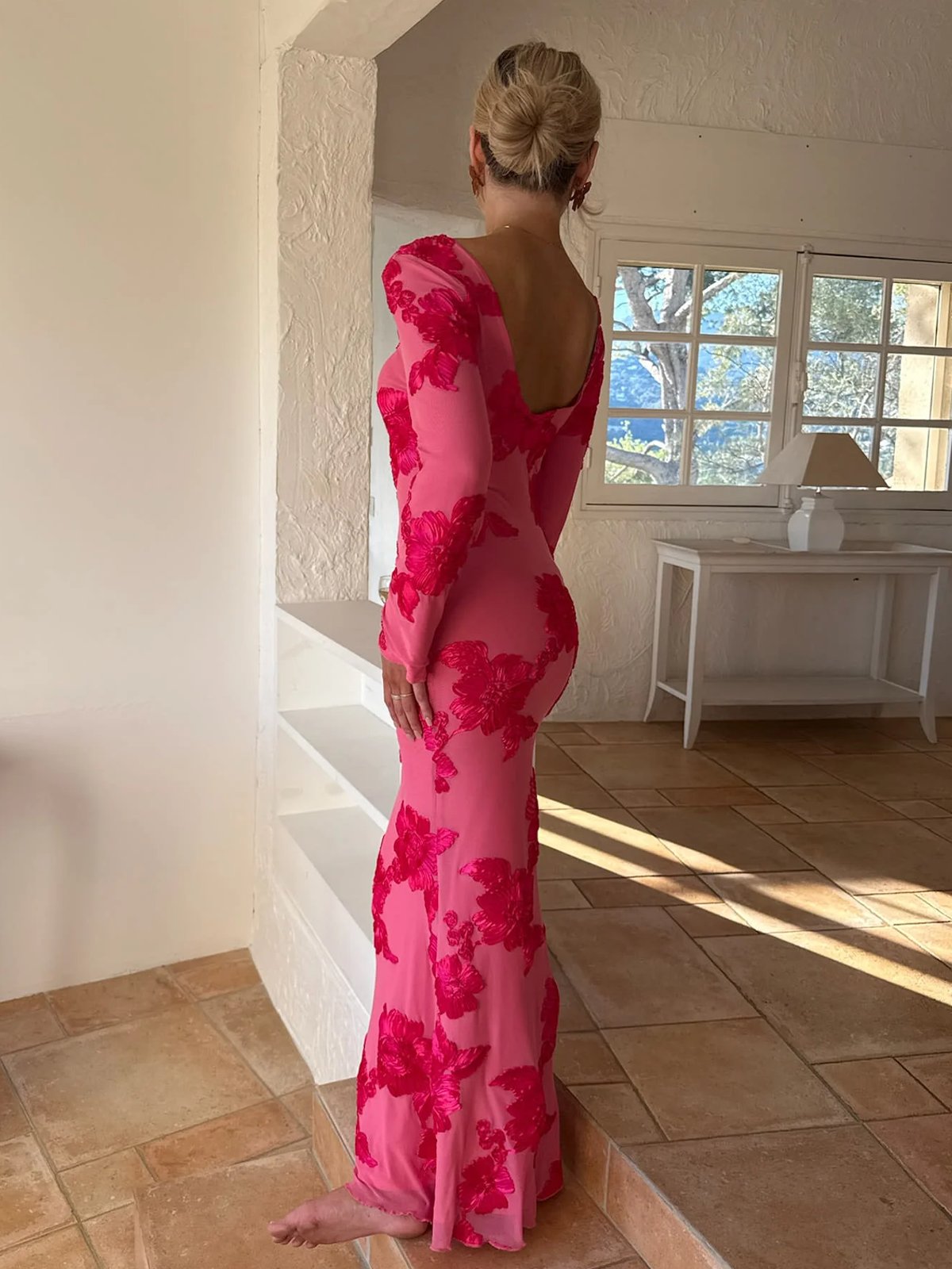 BYIC Floral Mesh Dress Fuchsia Pink Flower