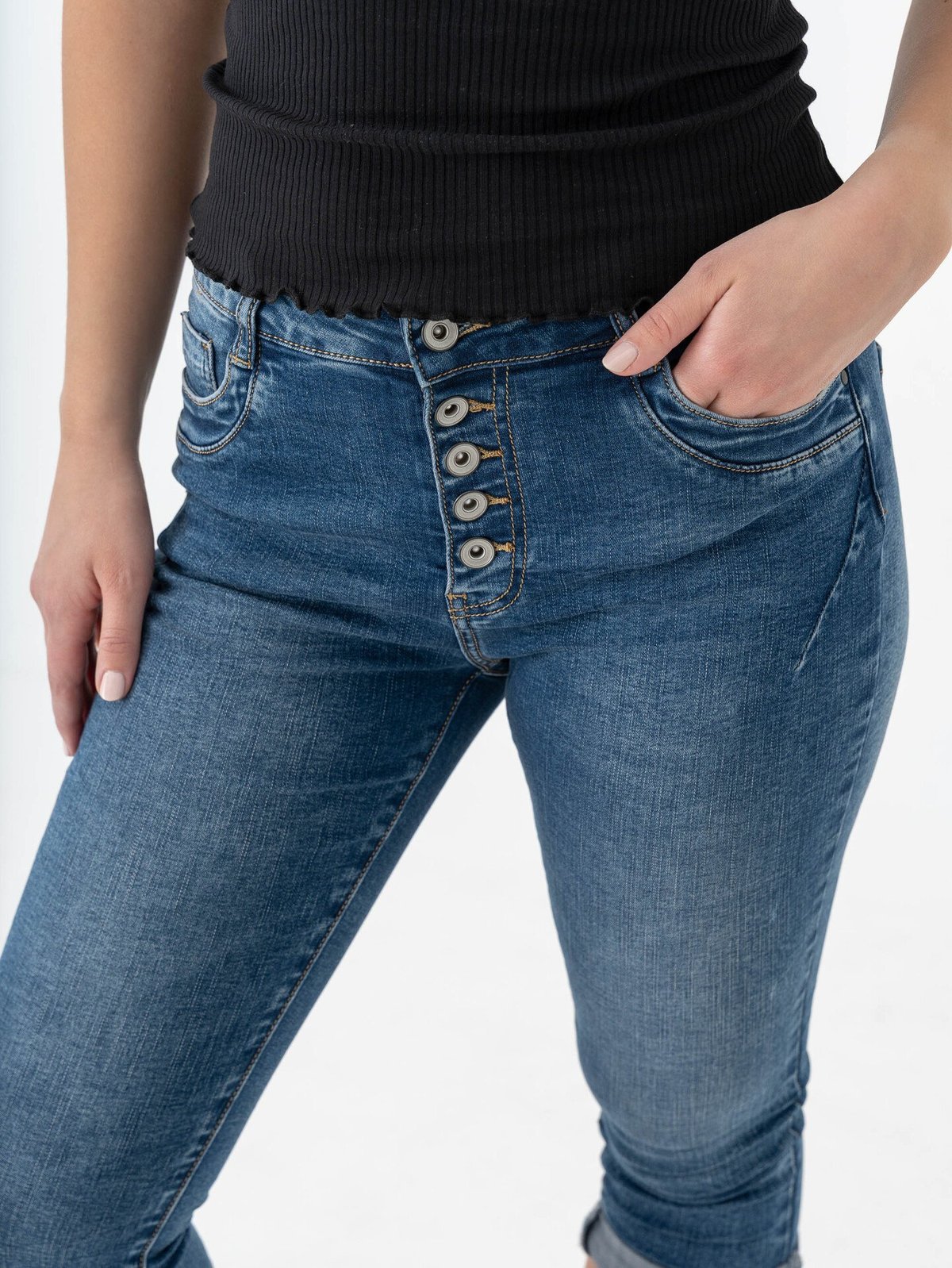 B.YOUNG Kaily Capri No Denim Mid Blue Denim