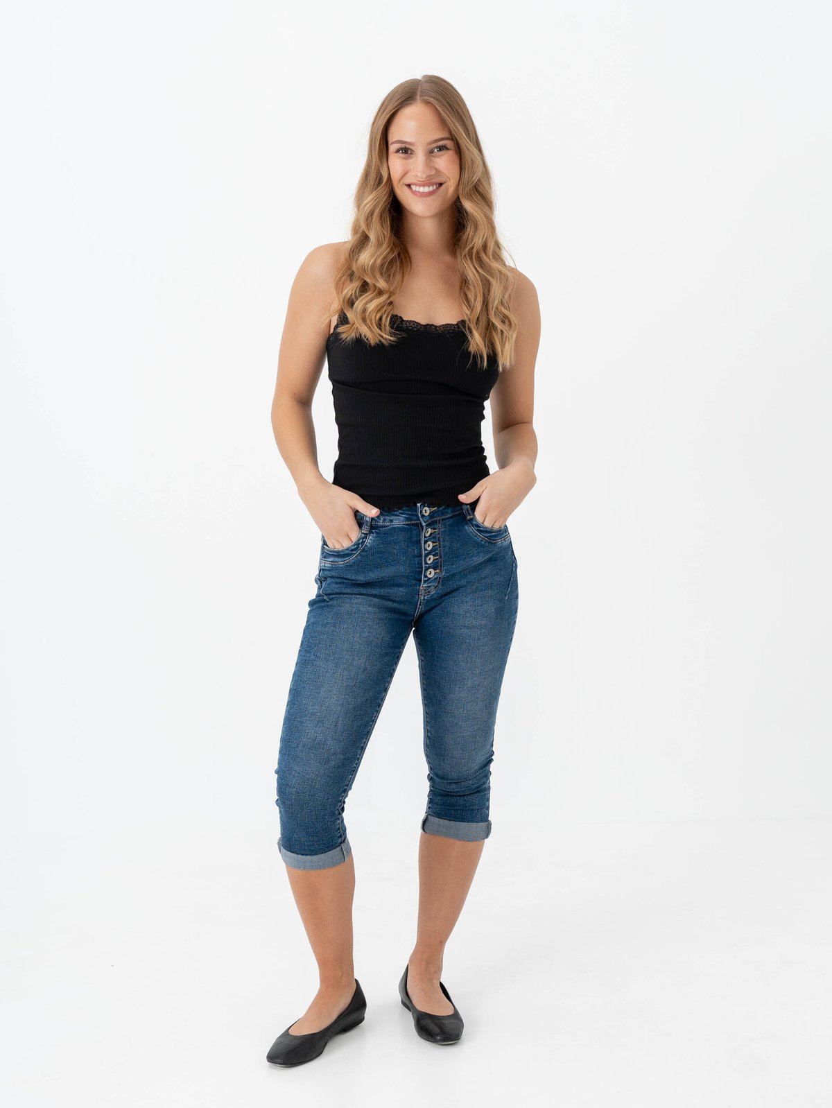 B.YOUNG Kaily Capri No Denim Mid Blue Denim