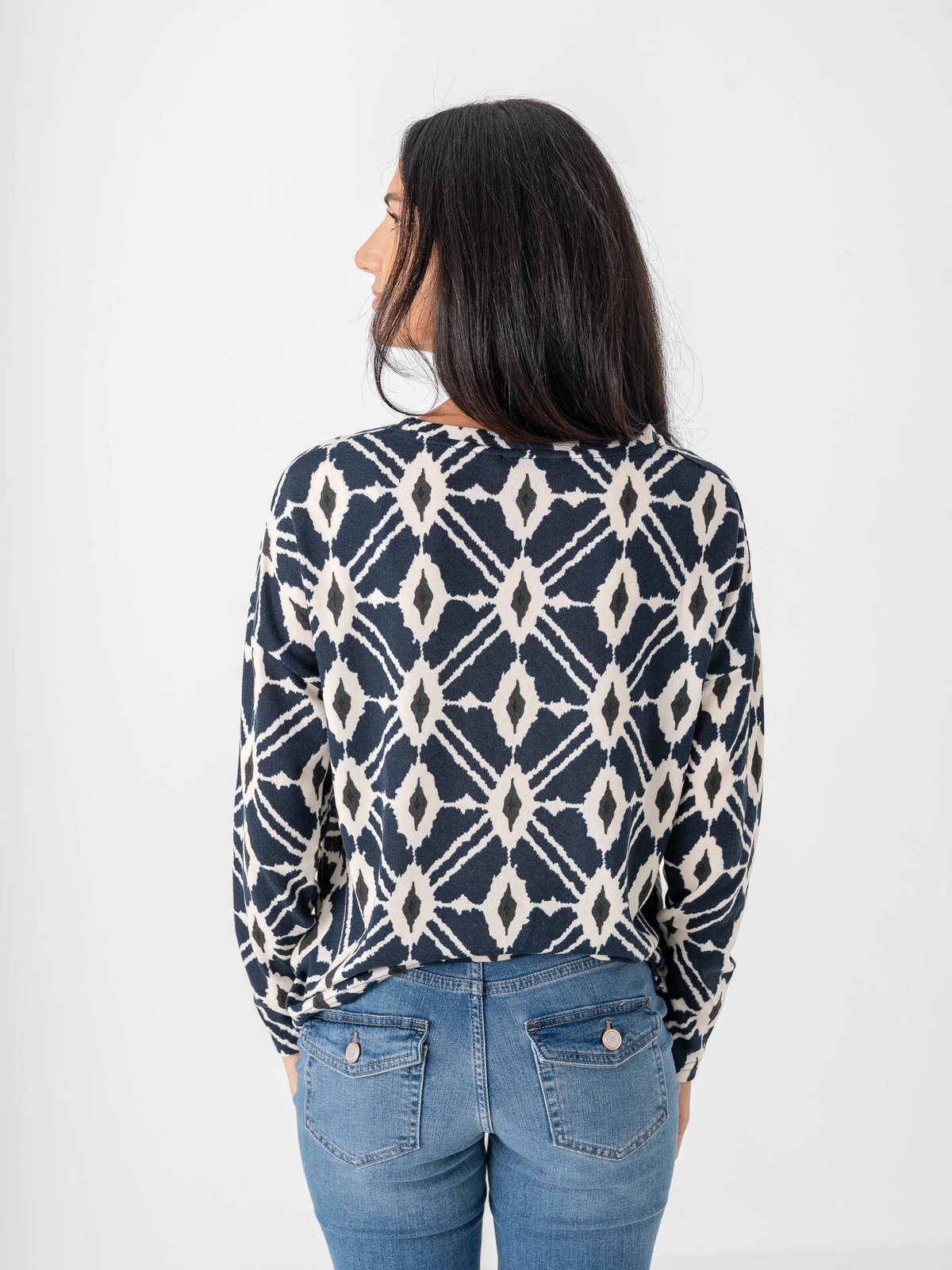 B.YOUNG Pieta All Over Print Top Navy Blazer Ikat