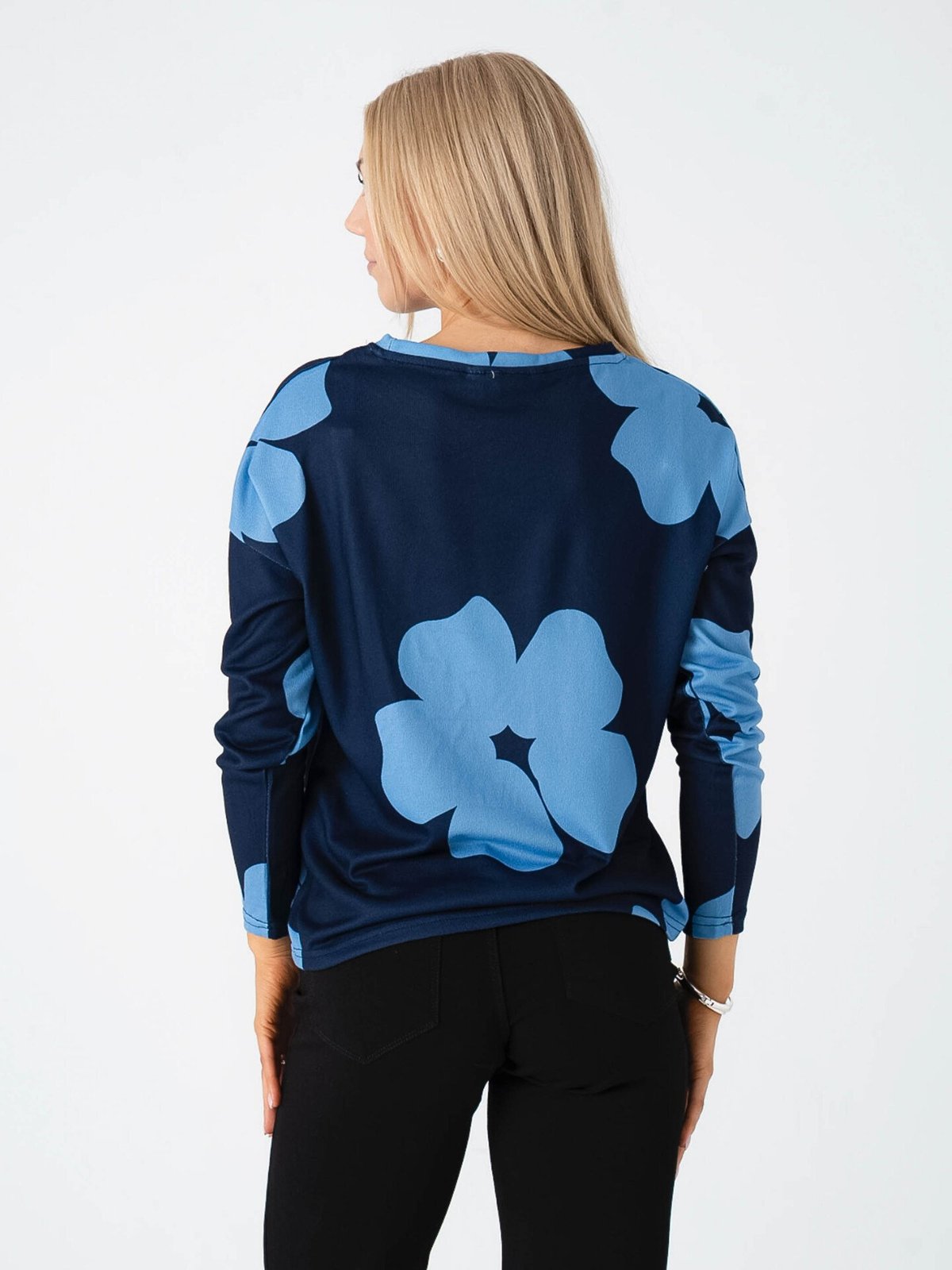 B.YOUNG Pieta All Over Print Top Big Flower Della Robbia Blue