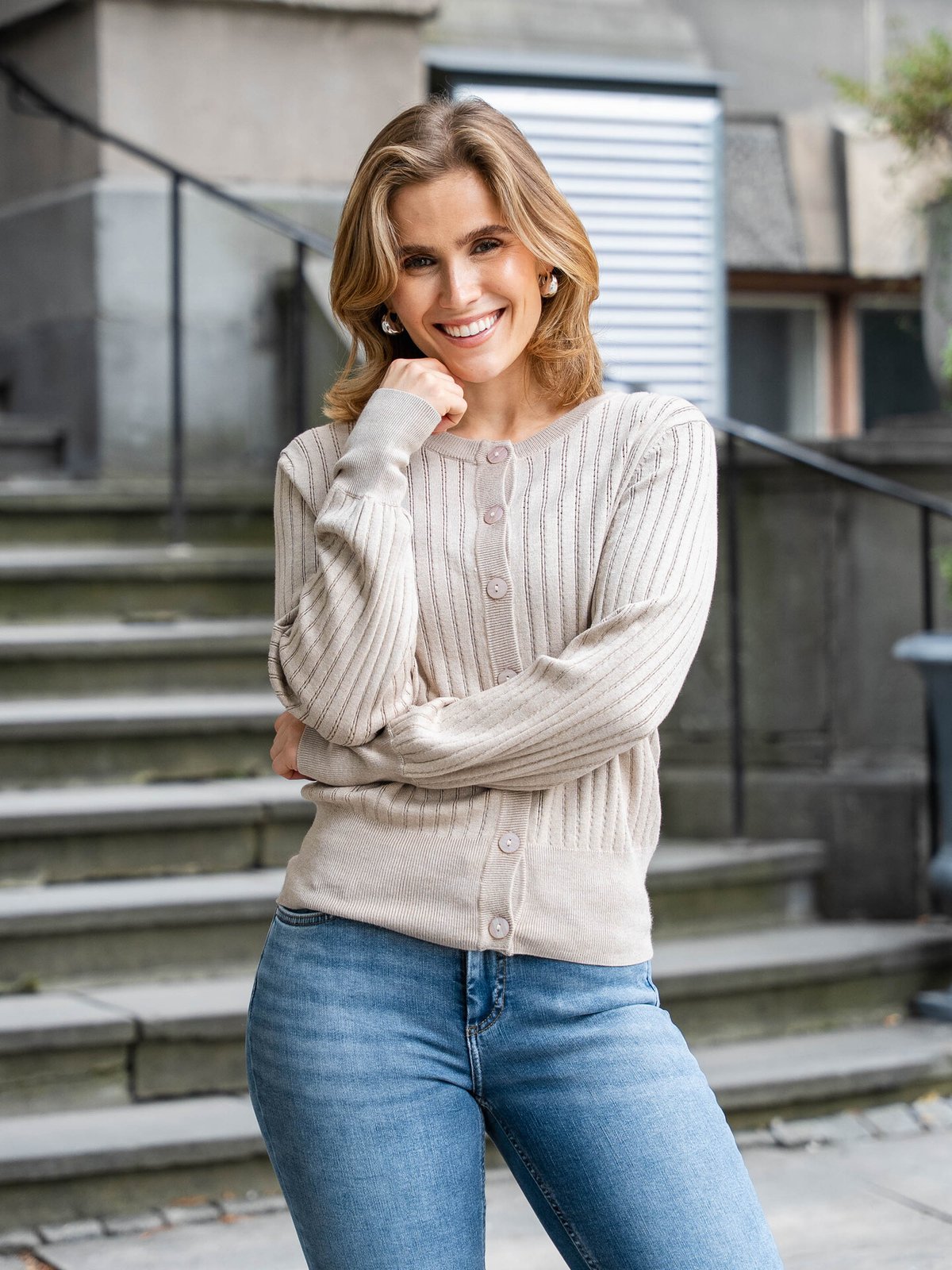 B.YOUNG Morla Pointelle Cardigan Humus Melange