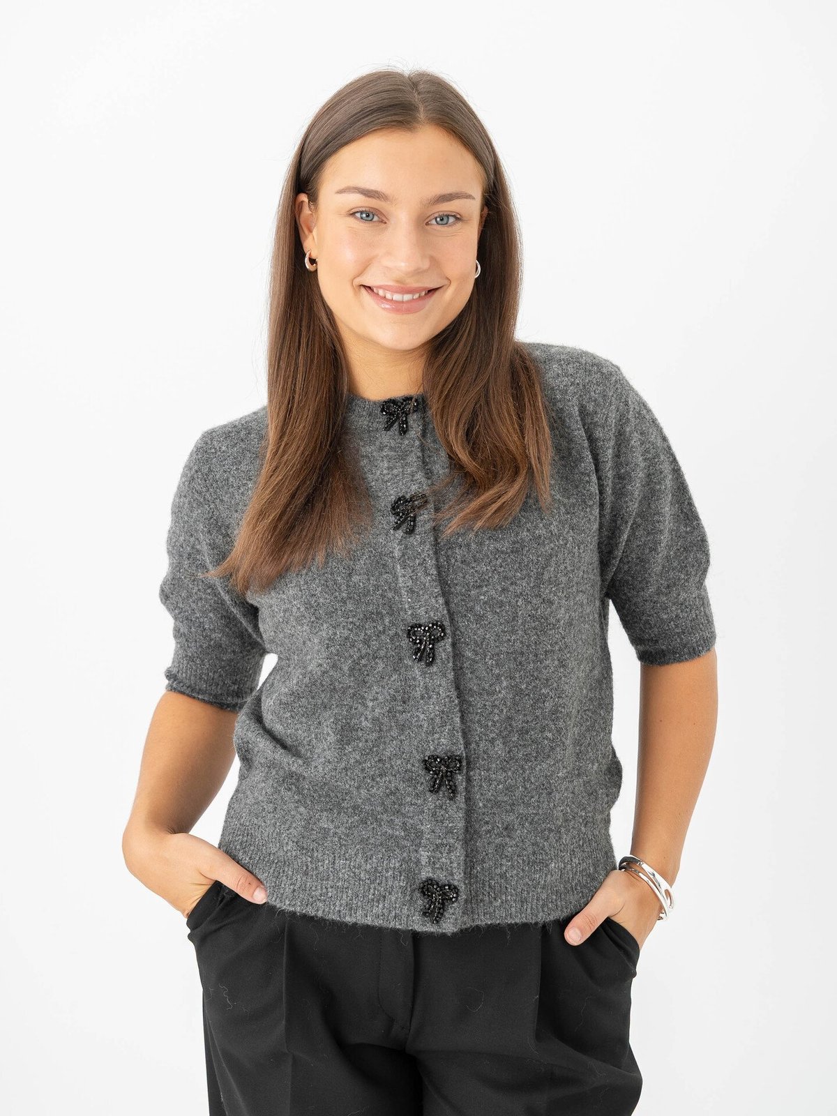 B.YOUNG Omea Deco Cardigan Dark Grey Melange