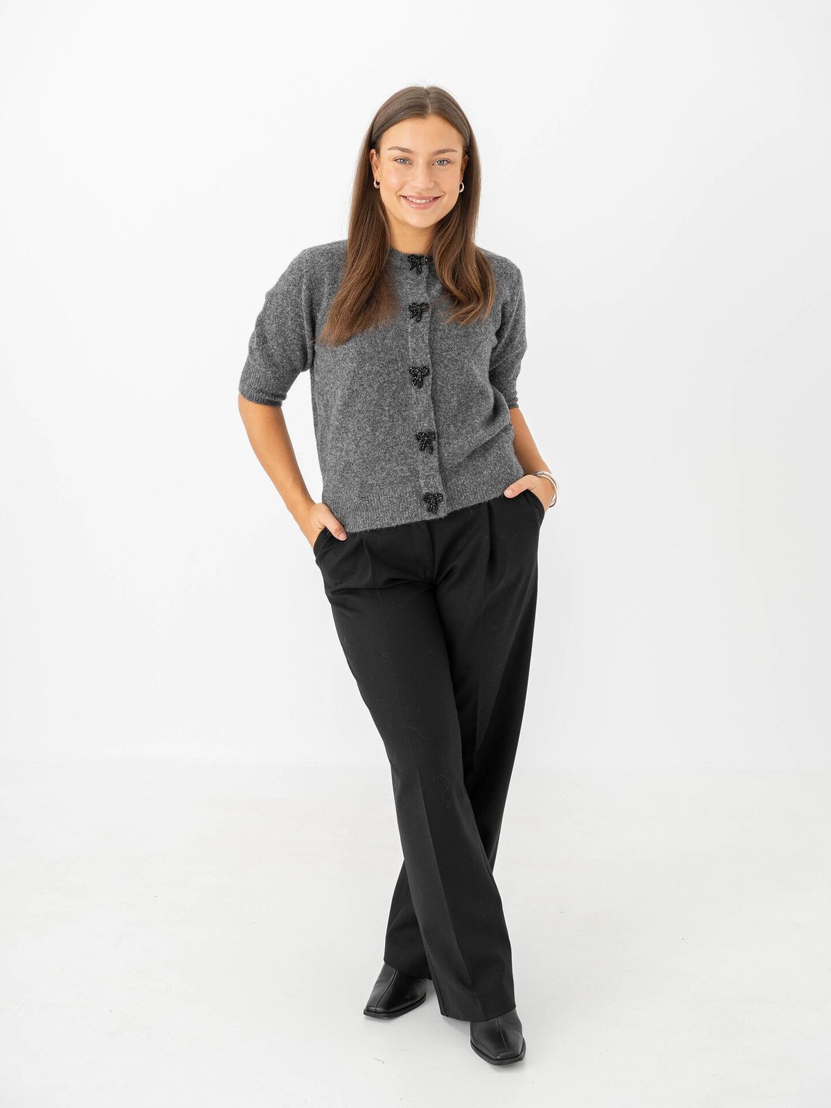 B.YOUNG Omea Deco Cardigan Dark Grey Melange