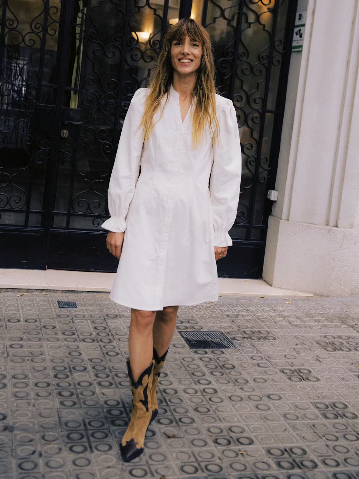 B.YOUNG Denord Vneck Dress Birch / White